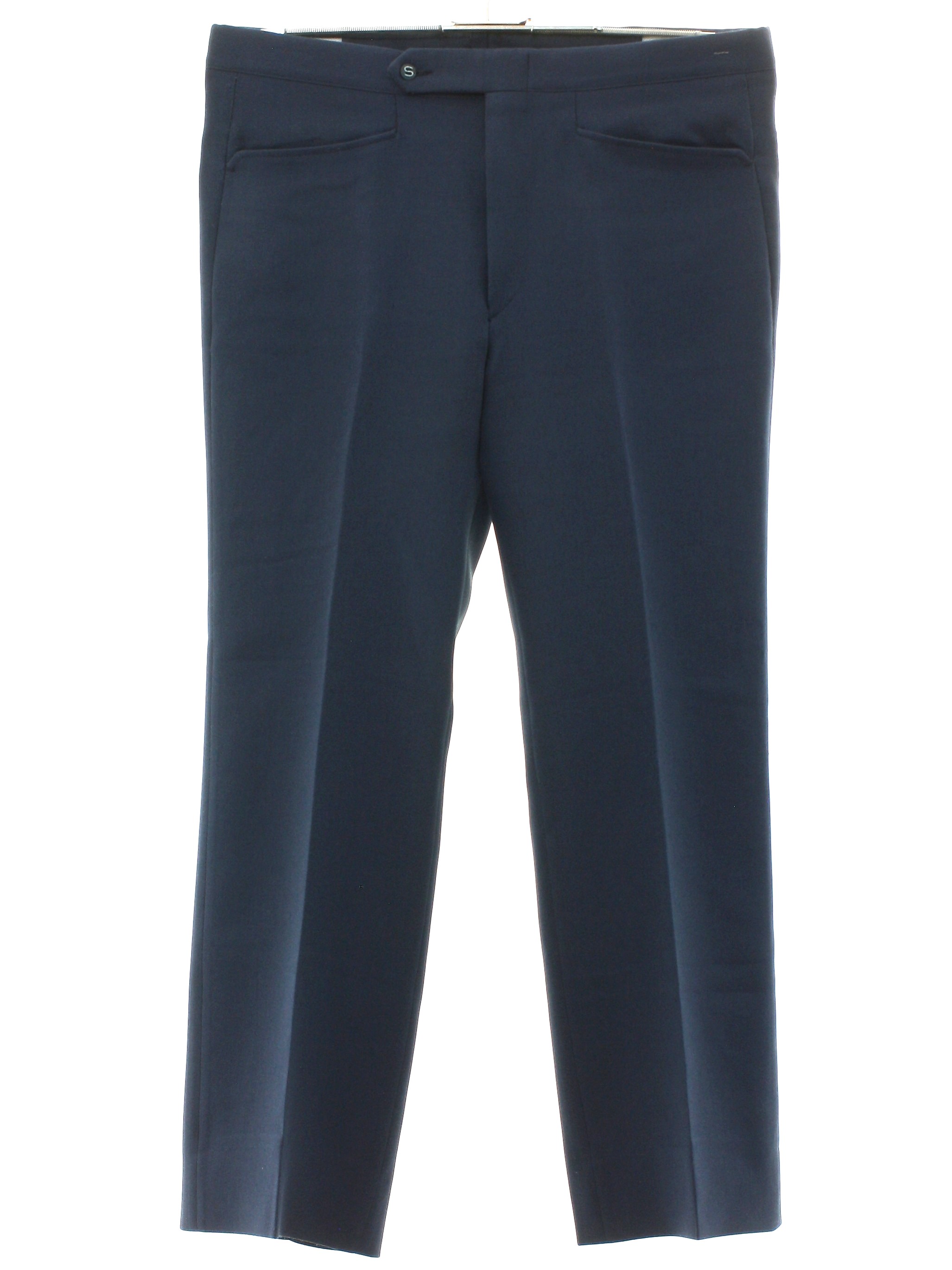 1970's Pants (Sansabelt): 70s -Sansabelt- Mens navy blue solid colored ...