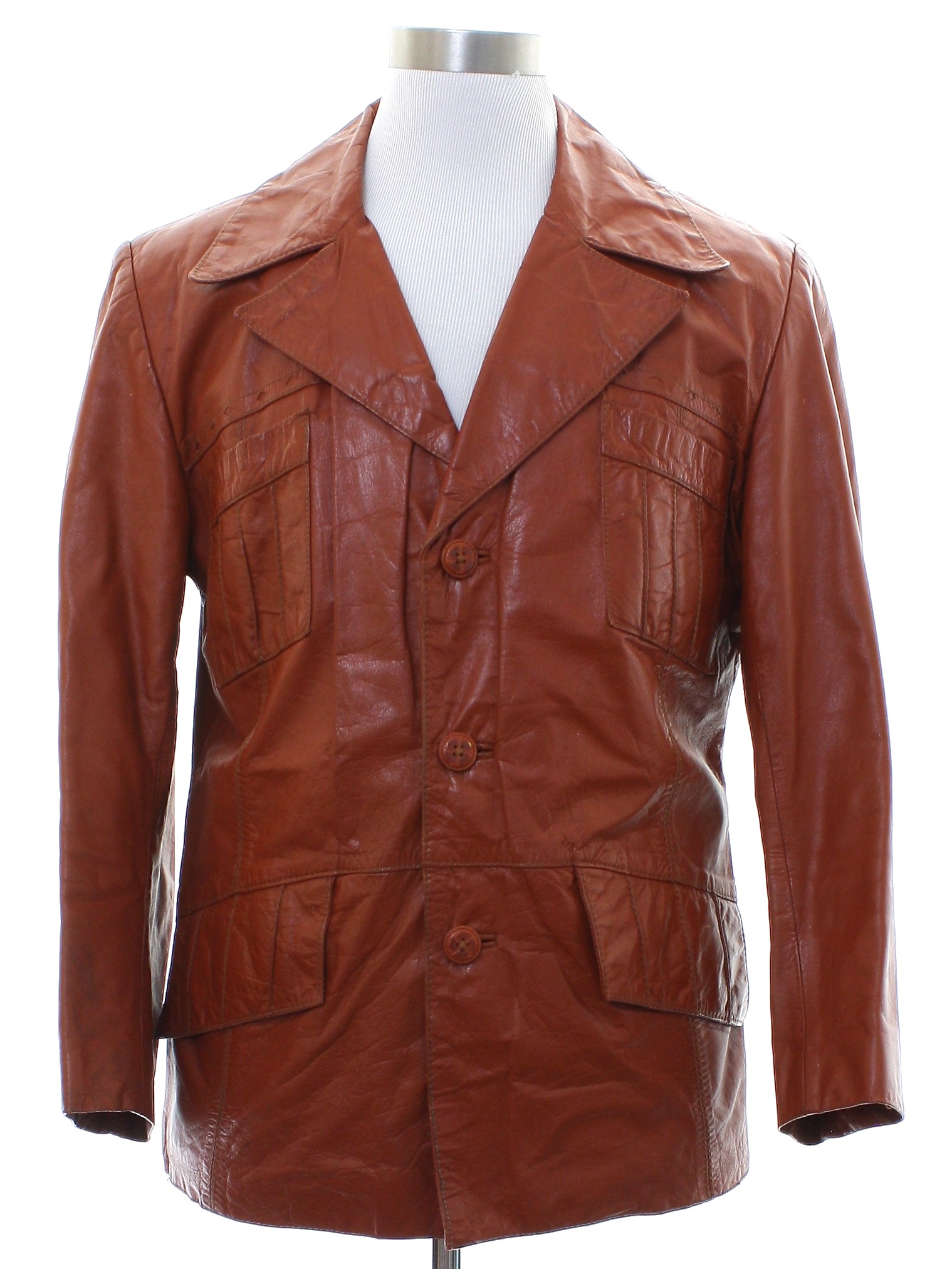Vintage 70s Leather Jacket: 70s -CMS- Mens rusty brown longsleeve 3 ...
