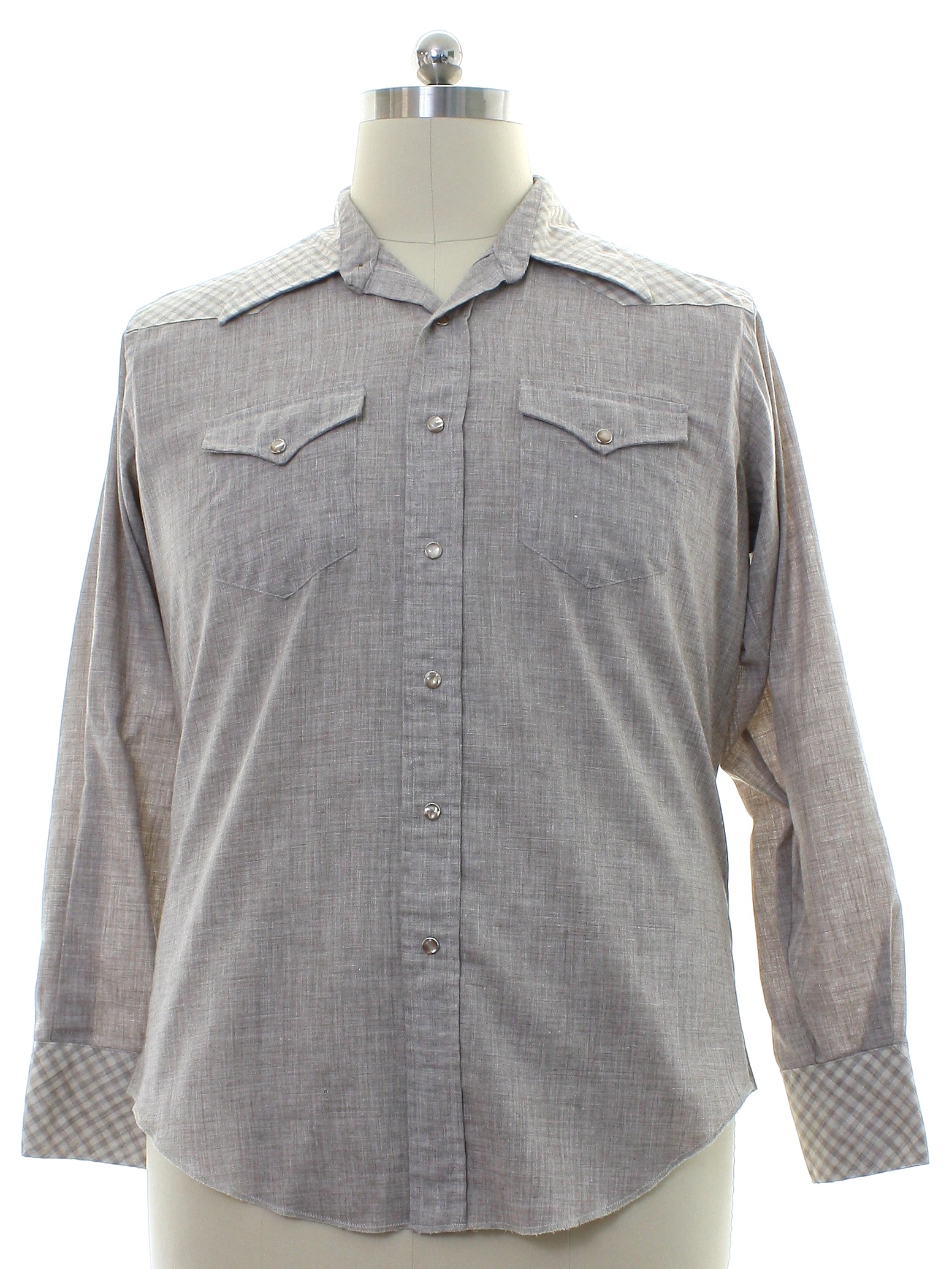 Retro Seventies Western Shirt: 70s -Wrangler- Mens heathered tanish ...