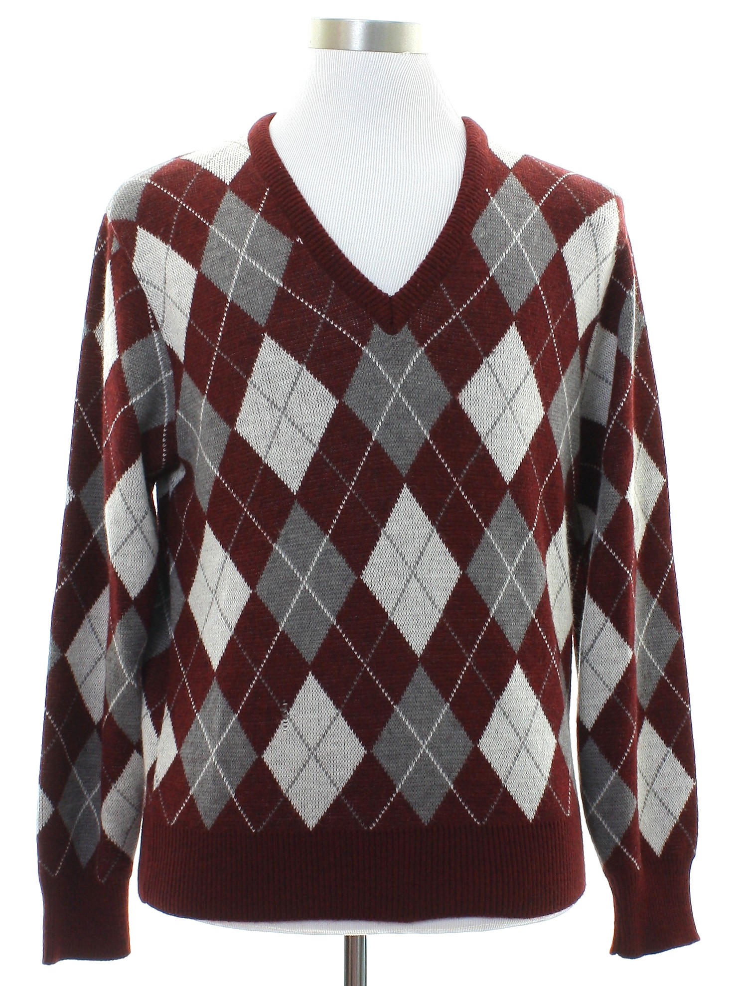 1980s Jantzen Sweater: 80s -Jantzen- Mens burgundy background, white ...