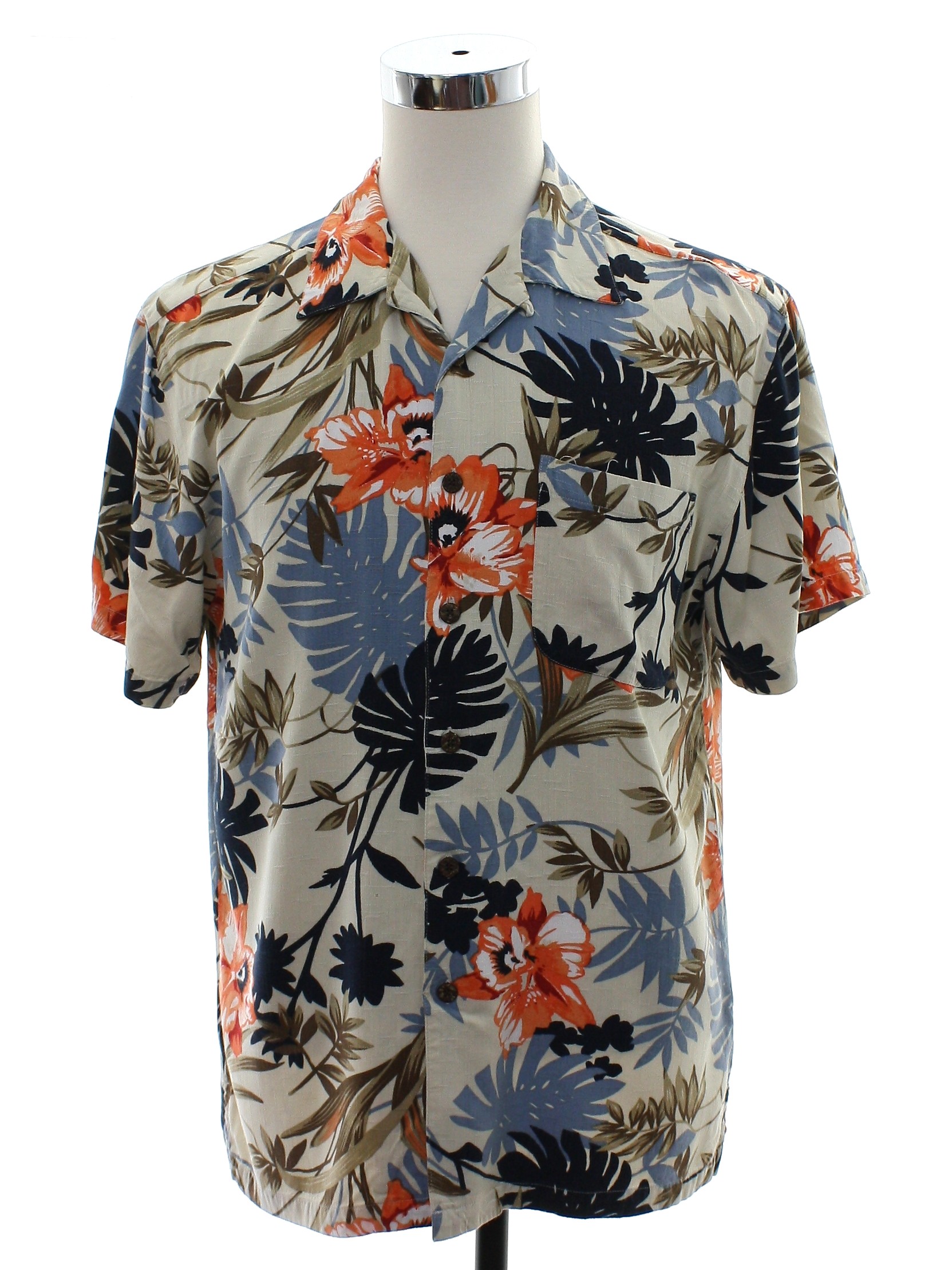 Retro 1990s Hawaiian Shirt: 90s or Newer -Caribbean Joe- Mens beige ...