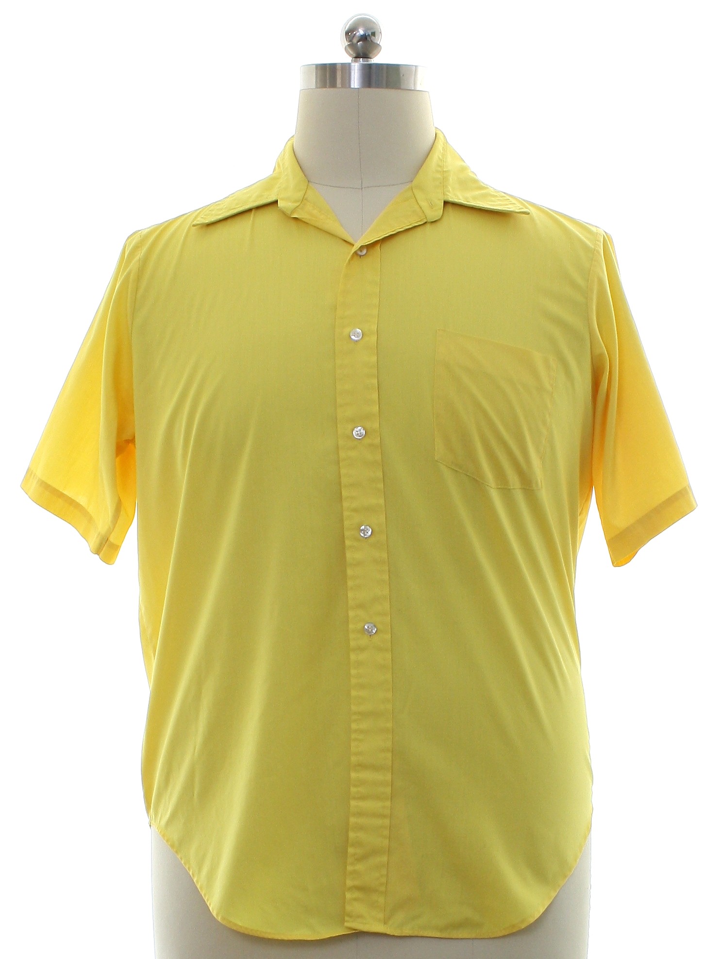 1970's Retro Shirt: 70s -Kent Arrow- Mens marigold yellow polyester ...