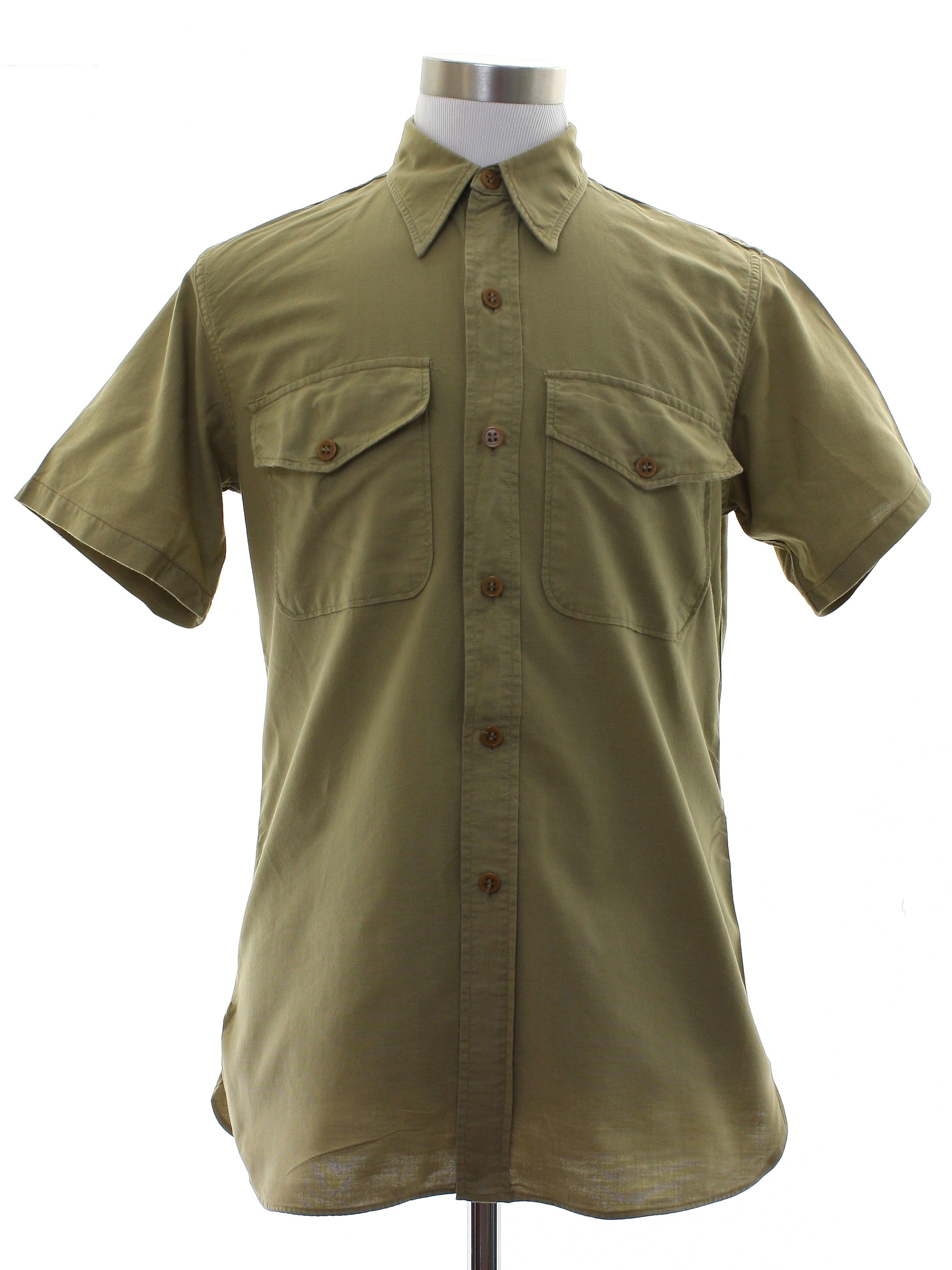 40s Retro Shirt: Late 40s -No Label- Mens khaki tan cotton poplin ...