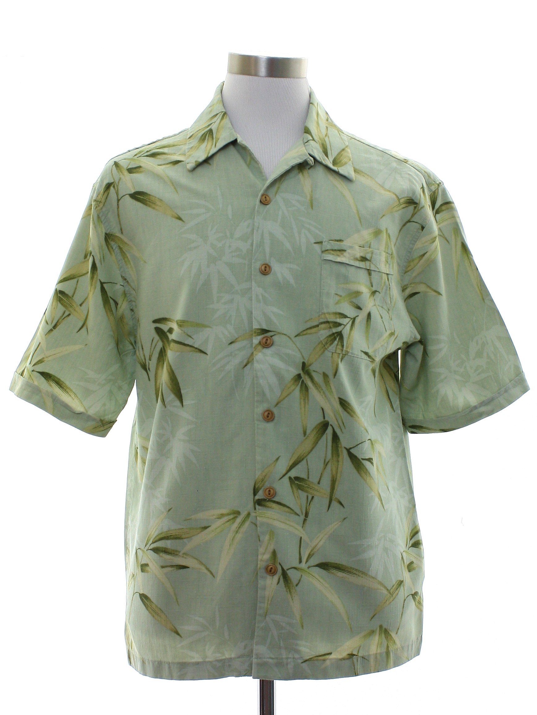 Hawaiian Shirt: 90s -Jamaica Jaxx- Mens celadon background, pale lime ...