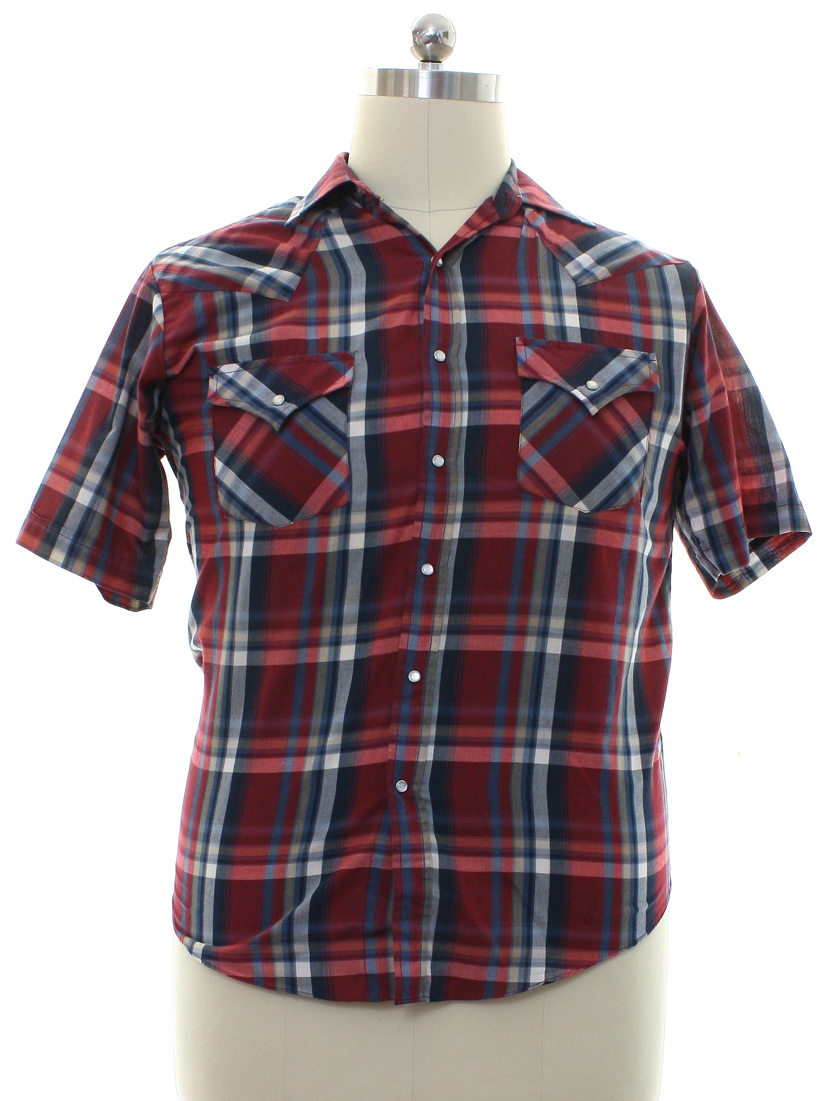 Western Shirt: 90s -Plains Western Wear- Mens burgundy red, gray, dusty ...