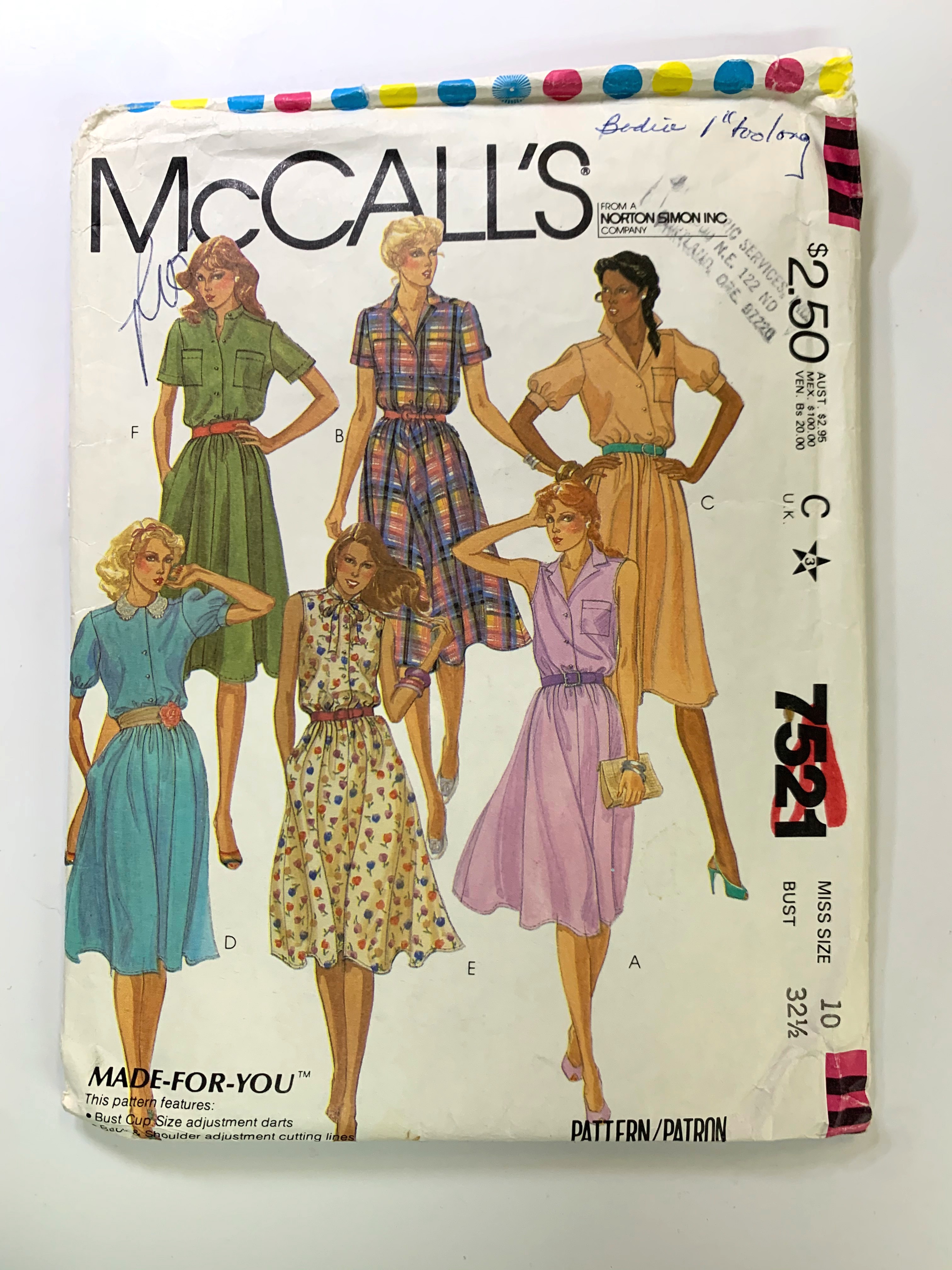 Vintage McCalls Pattern No. 7521 80's Sewing Pattern: 80s -McCalls ...