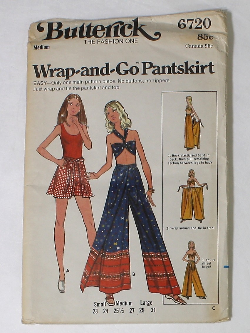 Seventies Sewing Pattern 70s Butterick Pattern No 6720 Womens Wrapped Pant Skirt In Mini Or 9864