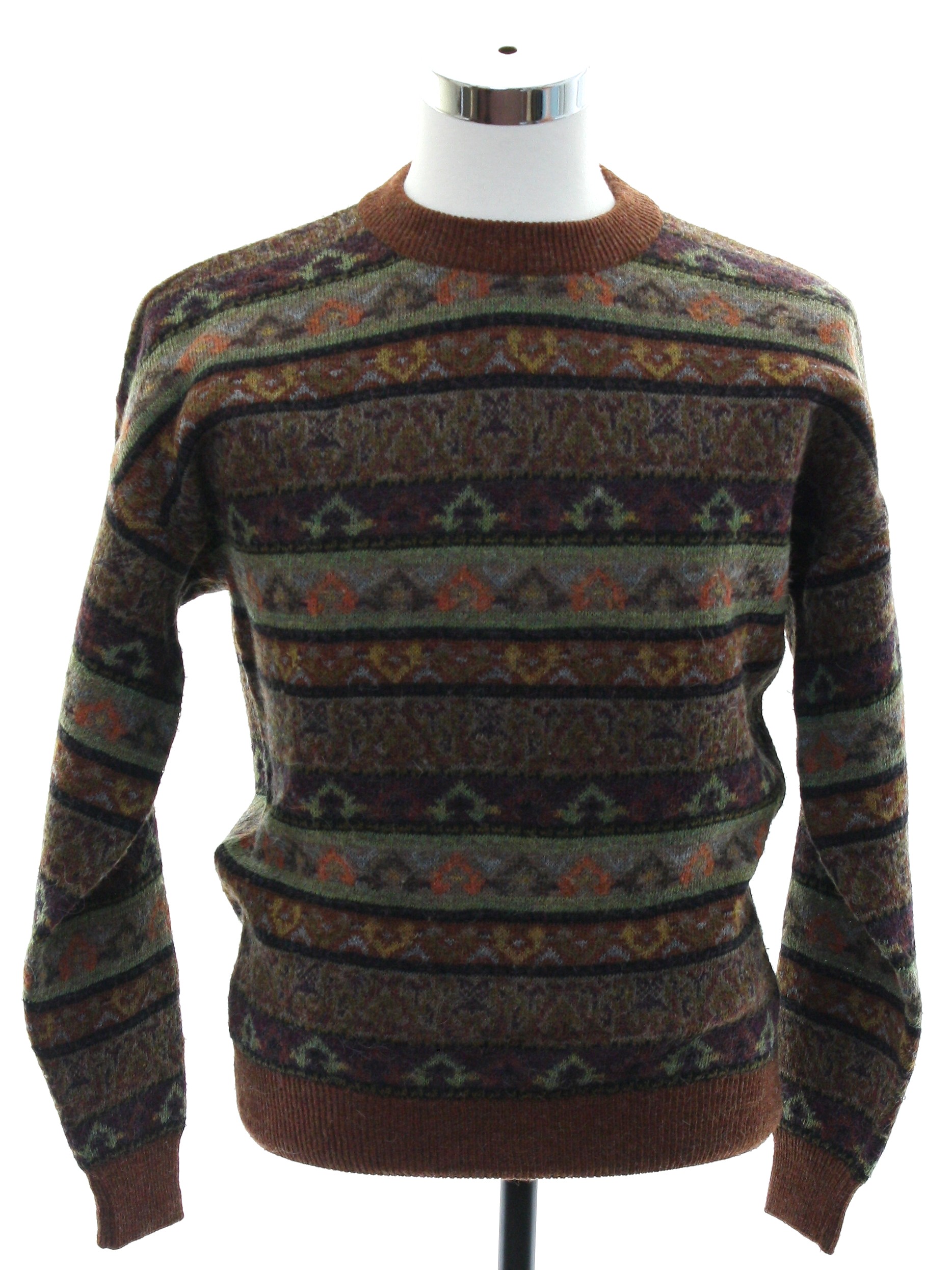 Nineties Vintage Sweater: 90s -Faded Label- Mens muted browns, greens ...