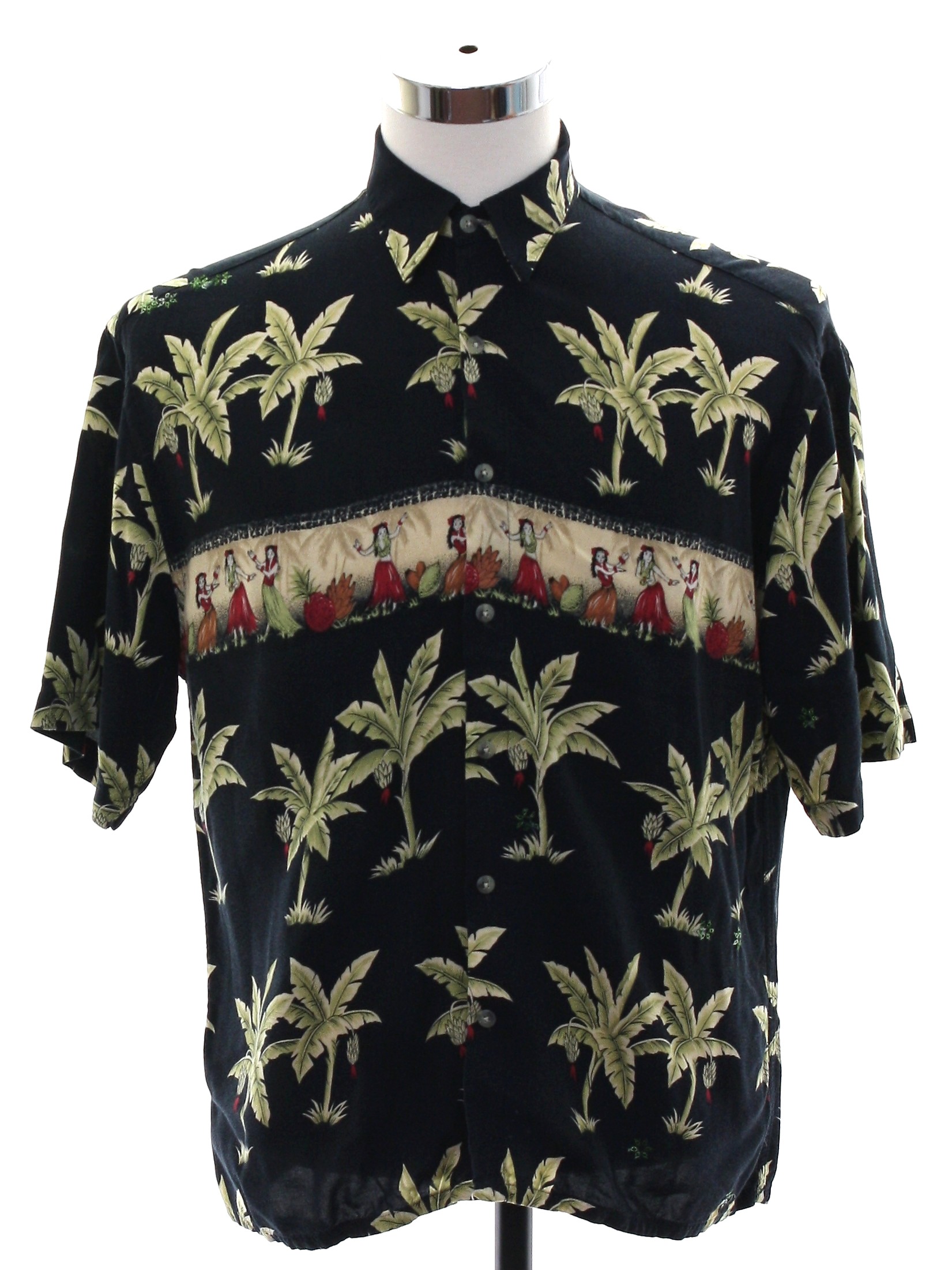 Retro Nineties Hawaiian Shirt: 90s -Missing Label- Mens black multi ...