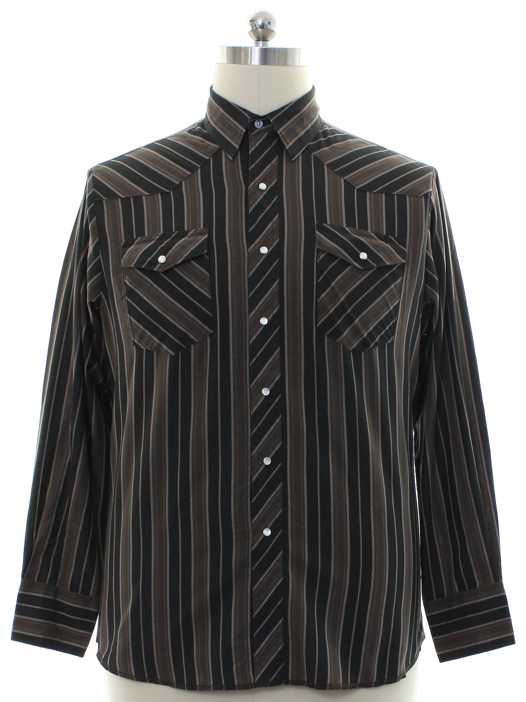 Vintage Wrangler Eighties Western Shirt: 80s -Wrangler- Mens black ...