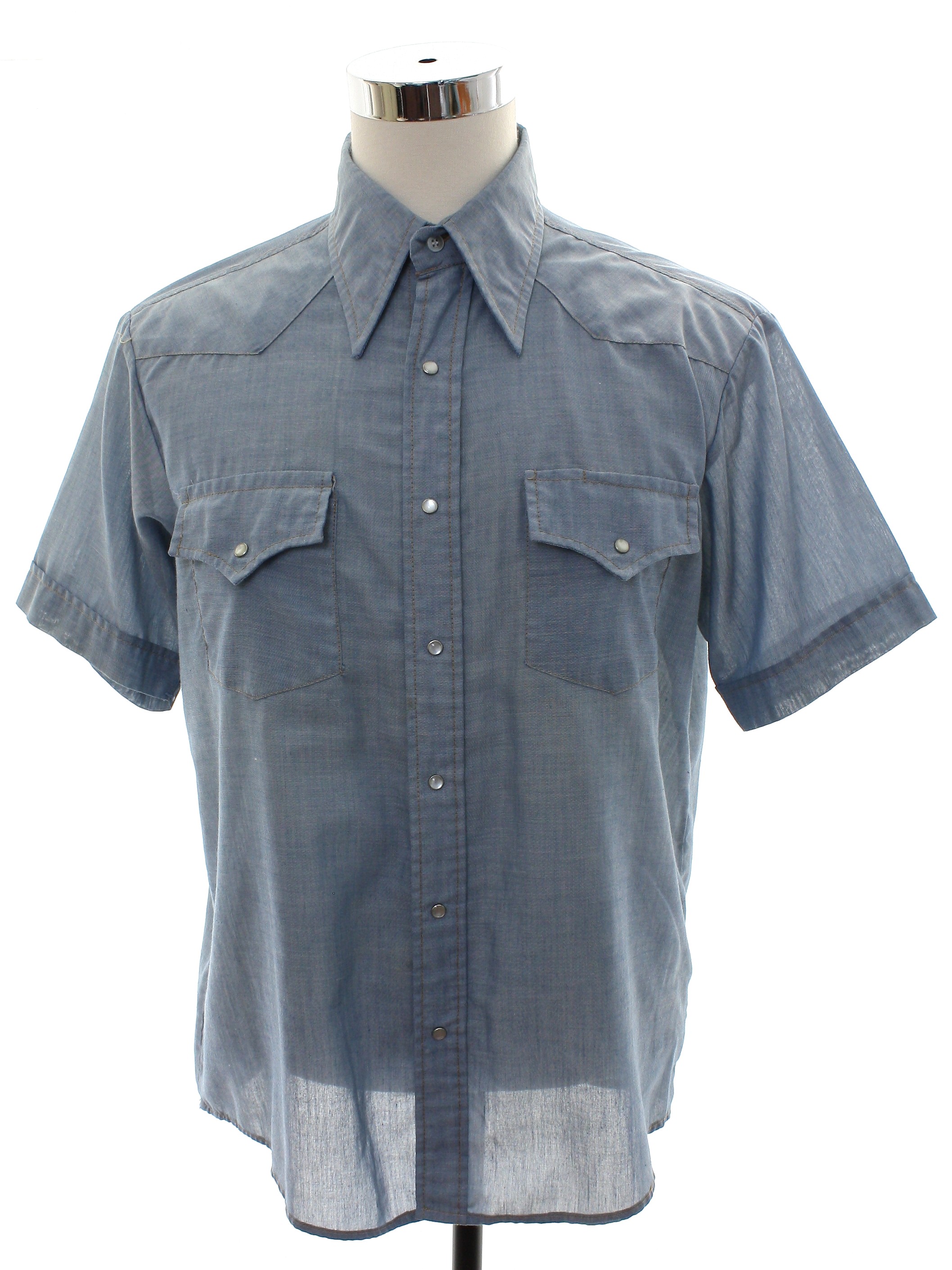 70's Vintage Western Shirt: 70s -Sears- Mens hazy blue background ...