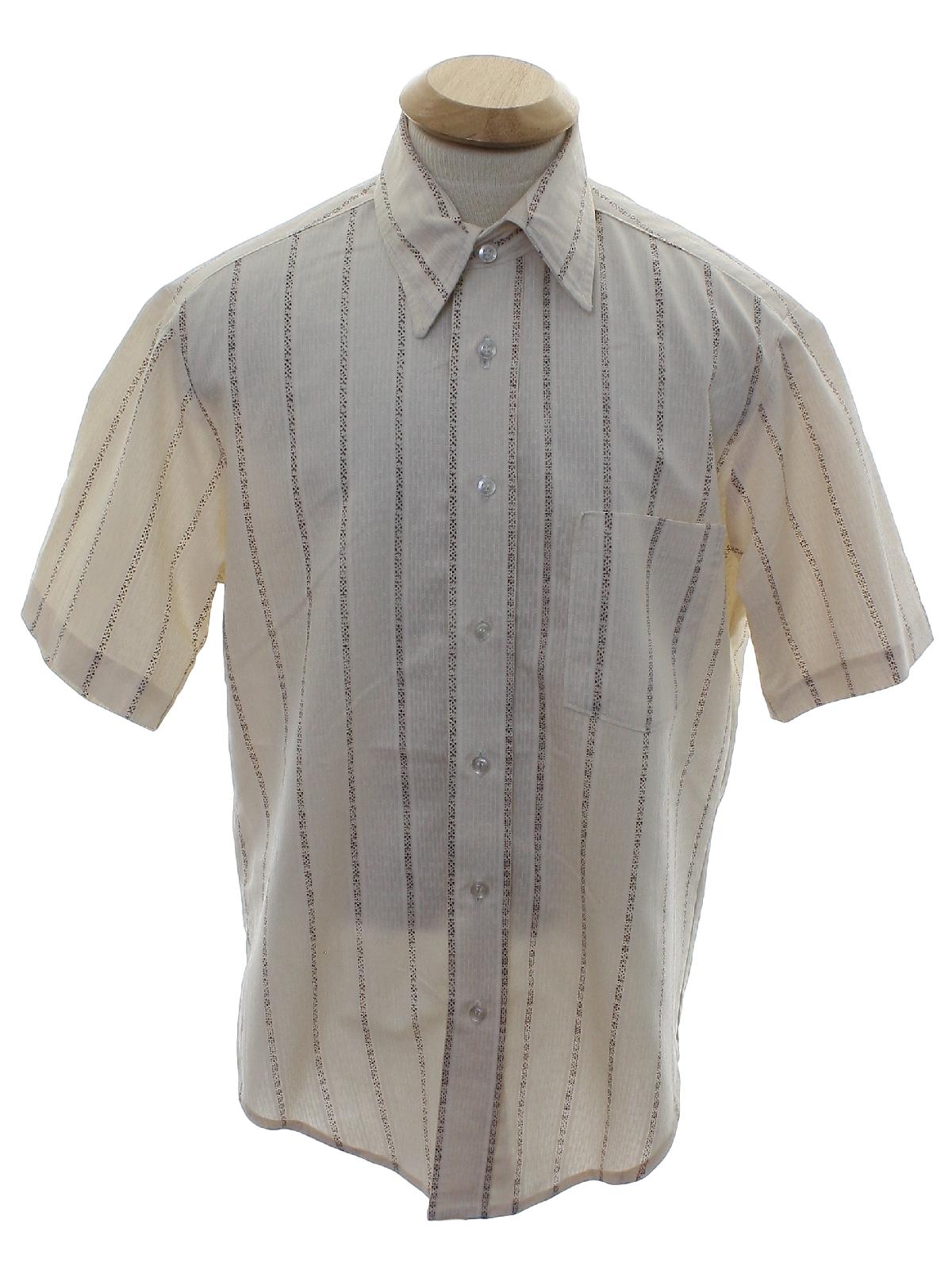 Vintage Seventies Shirt: 70s -No Label- Mens cream background polyester ...