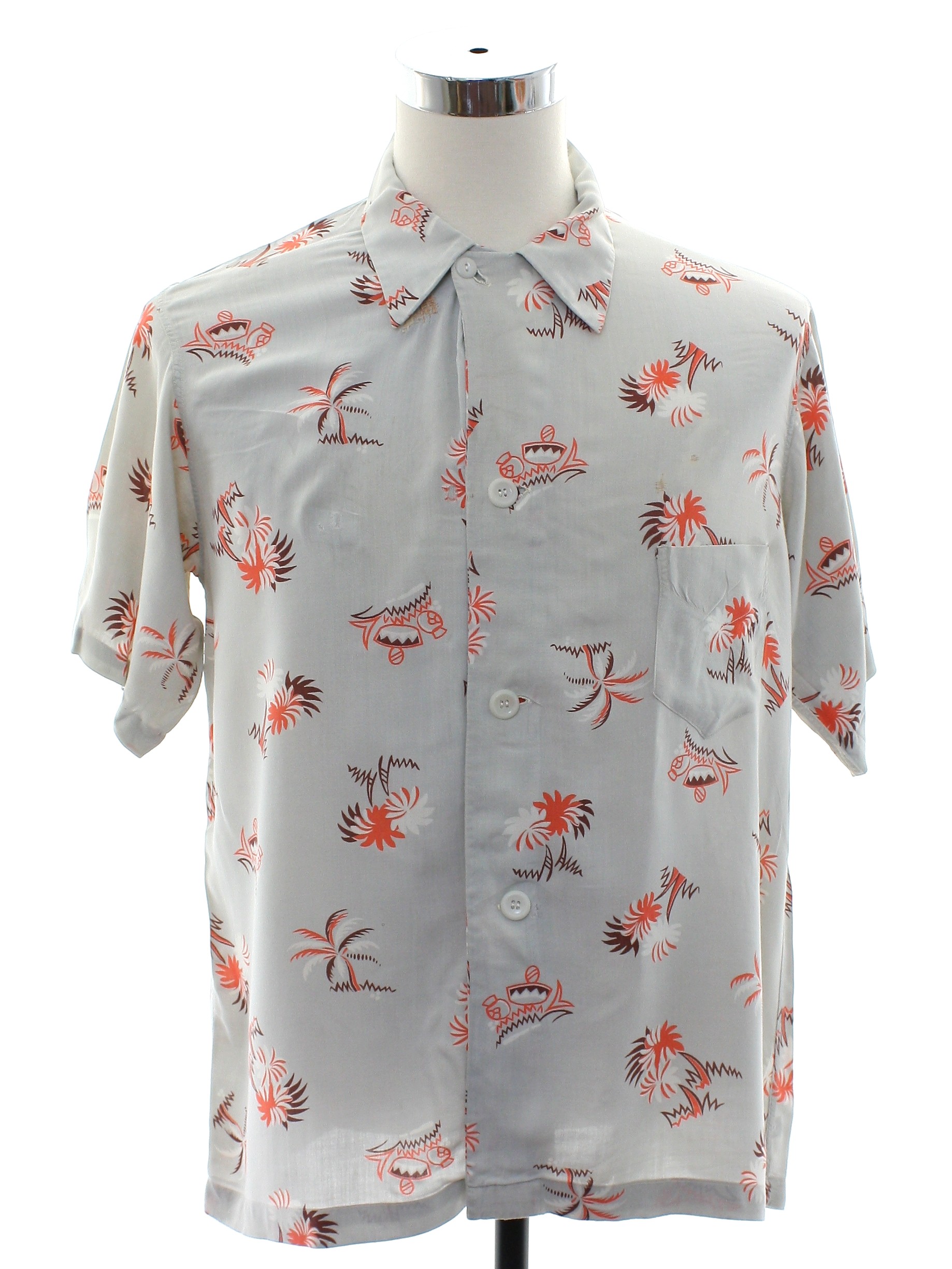 Retro 1950s Hawaiian Shirt: Early 50s -Reliance Universal- Mens pale ...