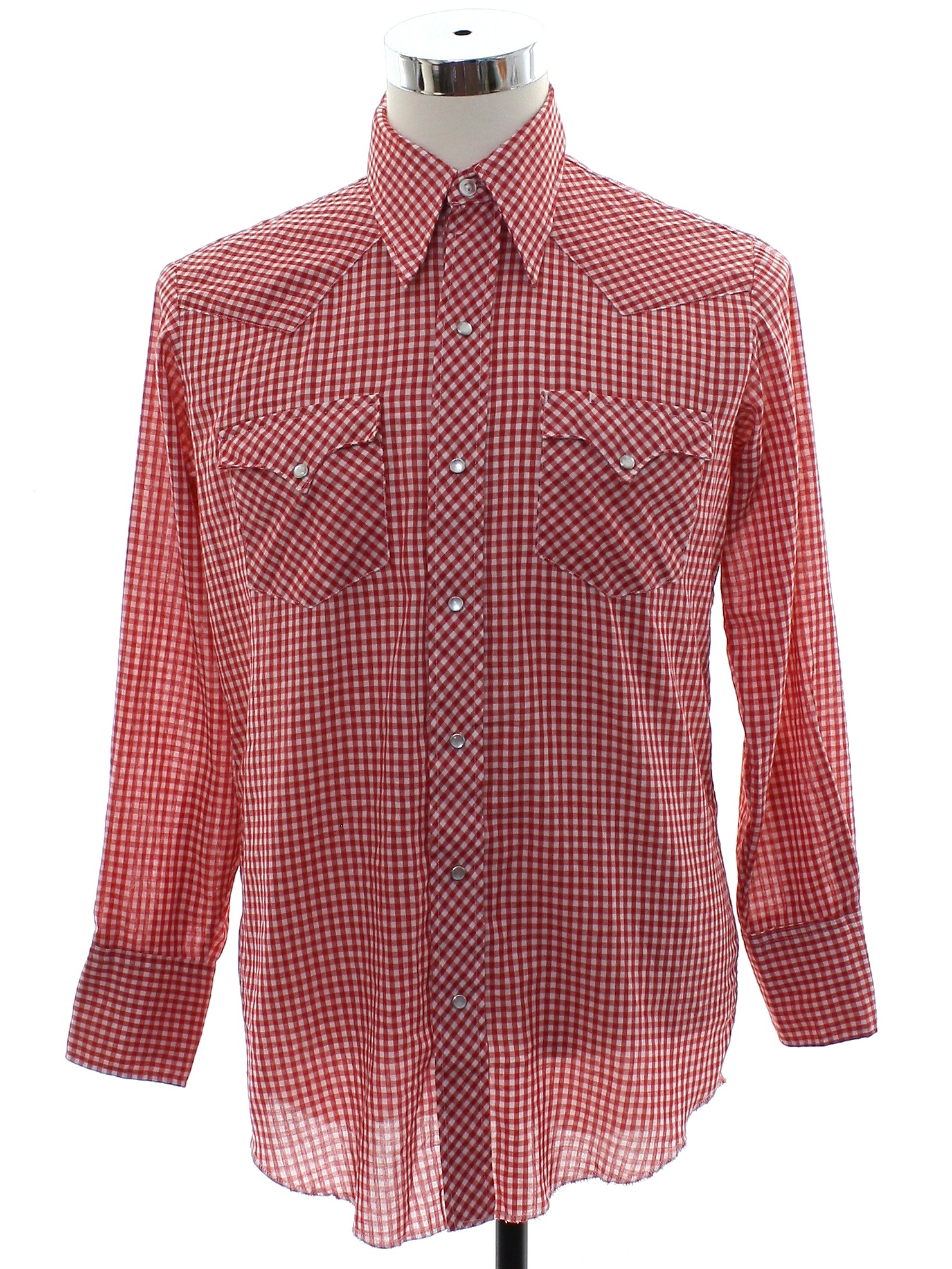 1980's Western Shirt (Karman): 80s -Karman- Mens red and white gingham ...