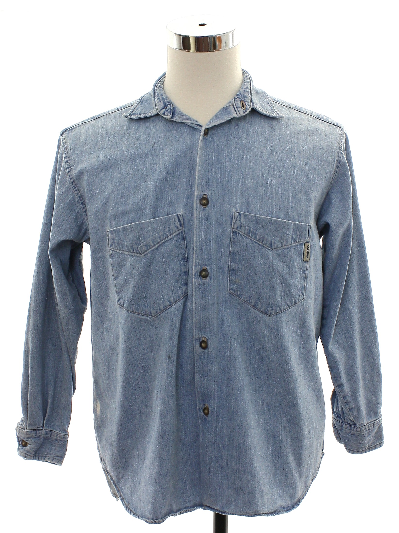 1980's Shirt (Guess Jeans): Late 80s -Guess Jeans- Mens hazy light blue ...