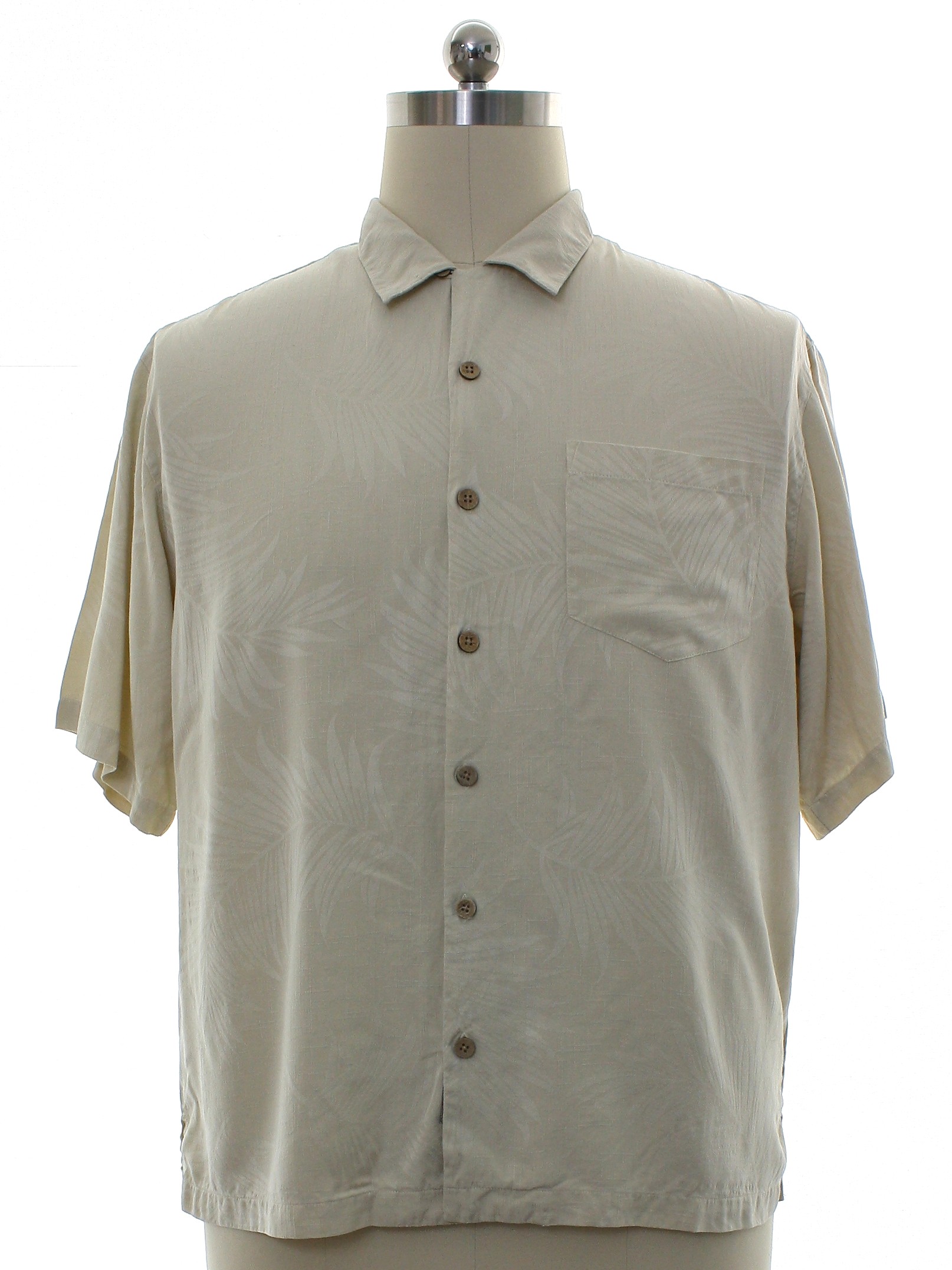 Hawaiian Shirt: 90s -Tommy Bahama- Mens beige background silk short ...