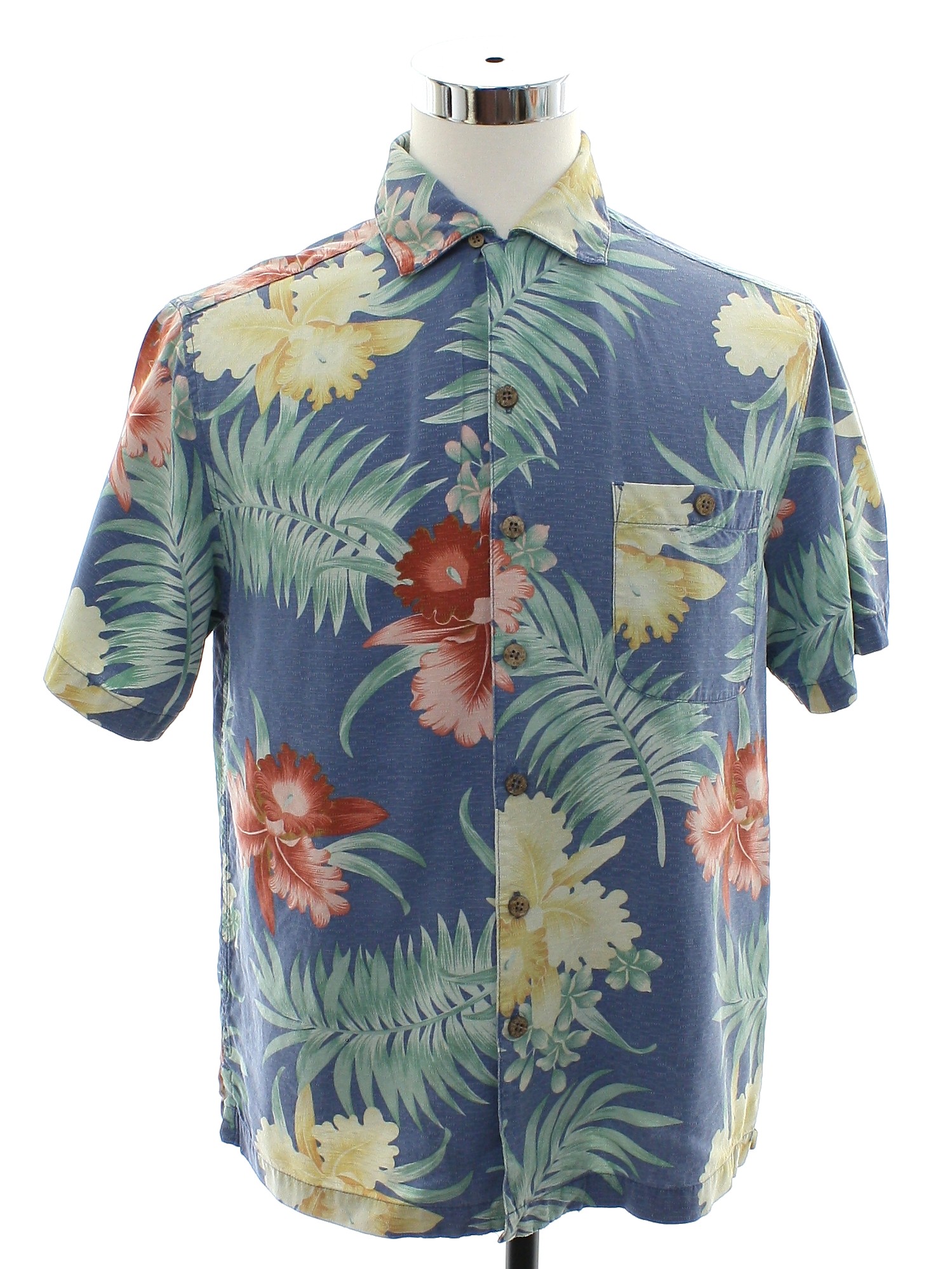 Hawaiian Shirt: 90s -St Johns Bay- Mens dusty blue background silk ...