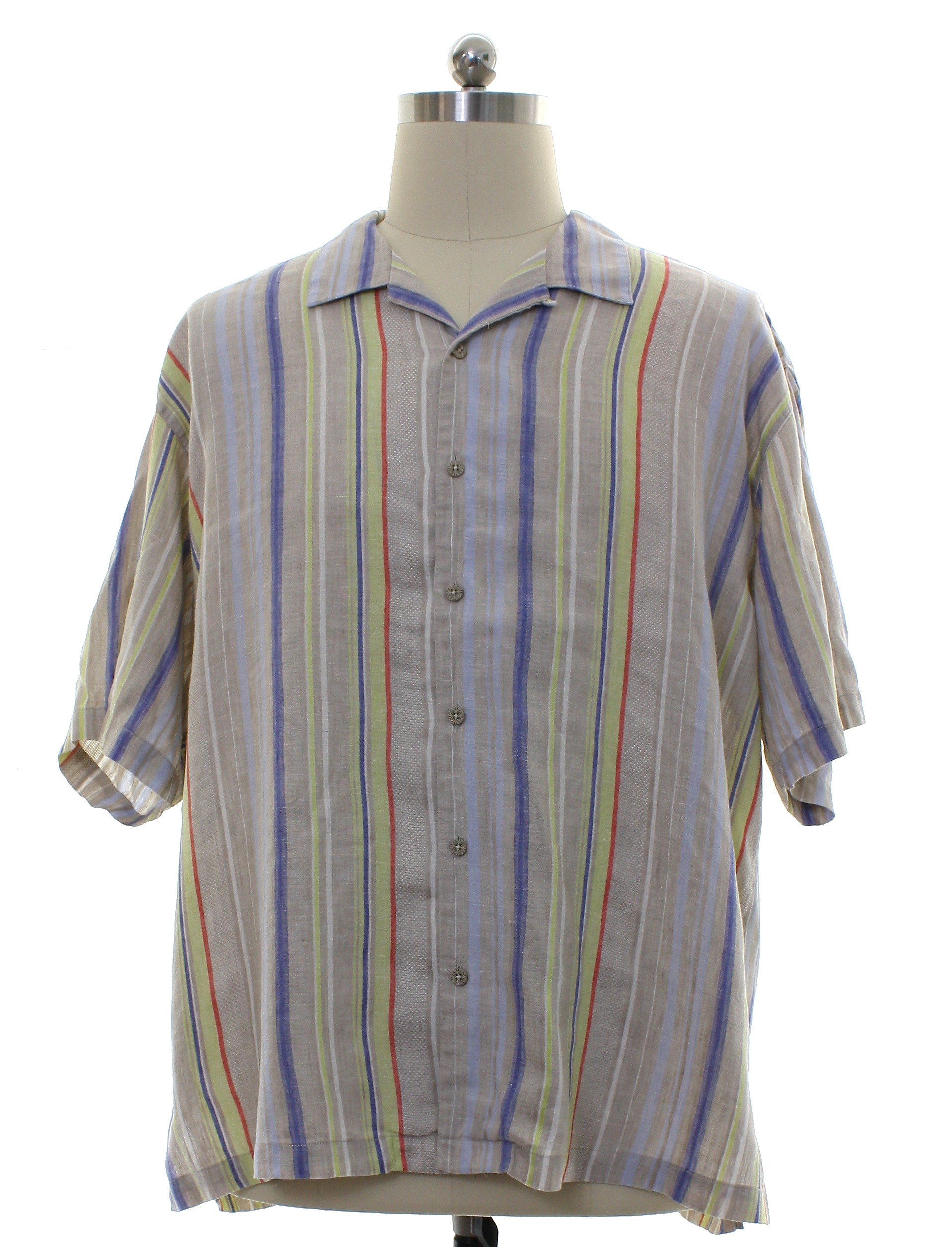 Shirt: 90s -Tommy Bahama- Mens light tan, blue, red, white, and yellow ...