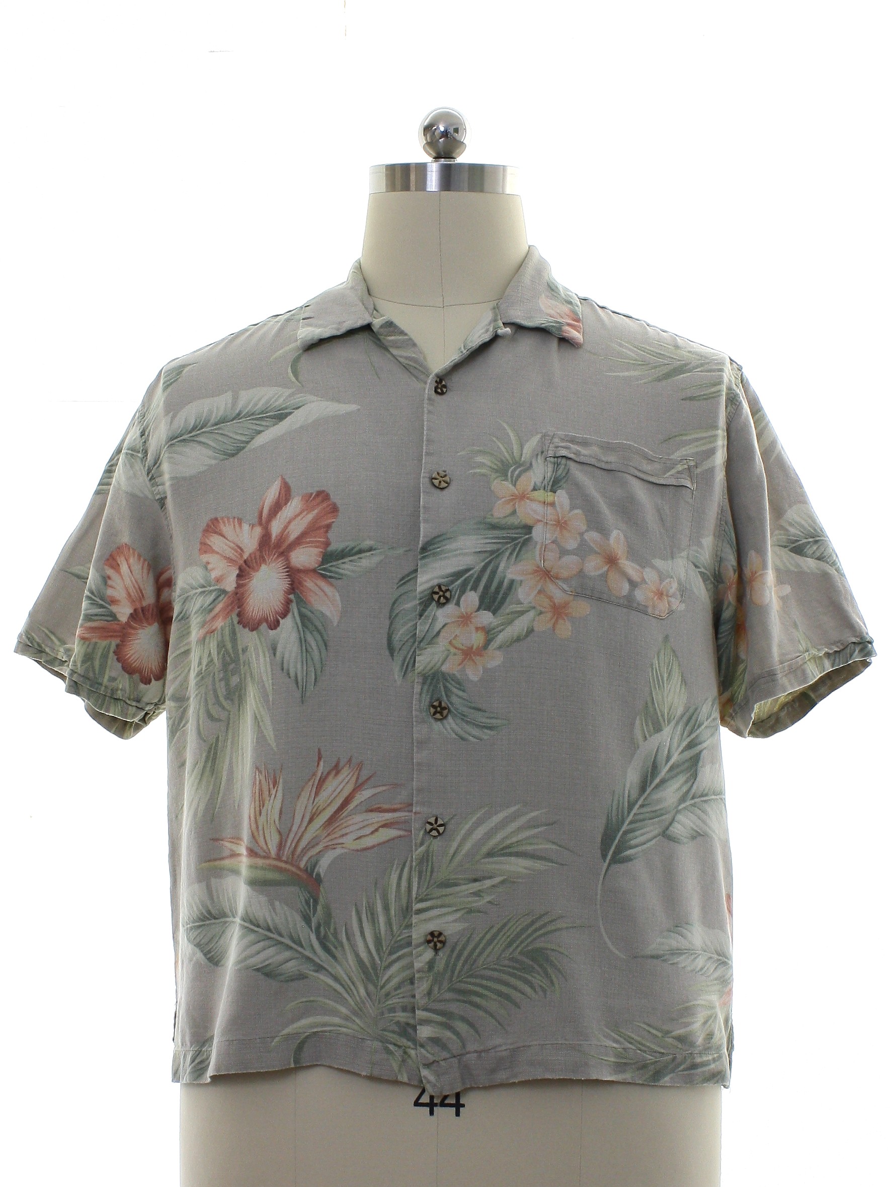 Hawaiian Shirt: 90s -Jamaica Jaxx- Mens light gray background silk ...