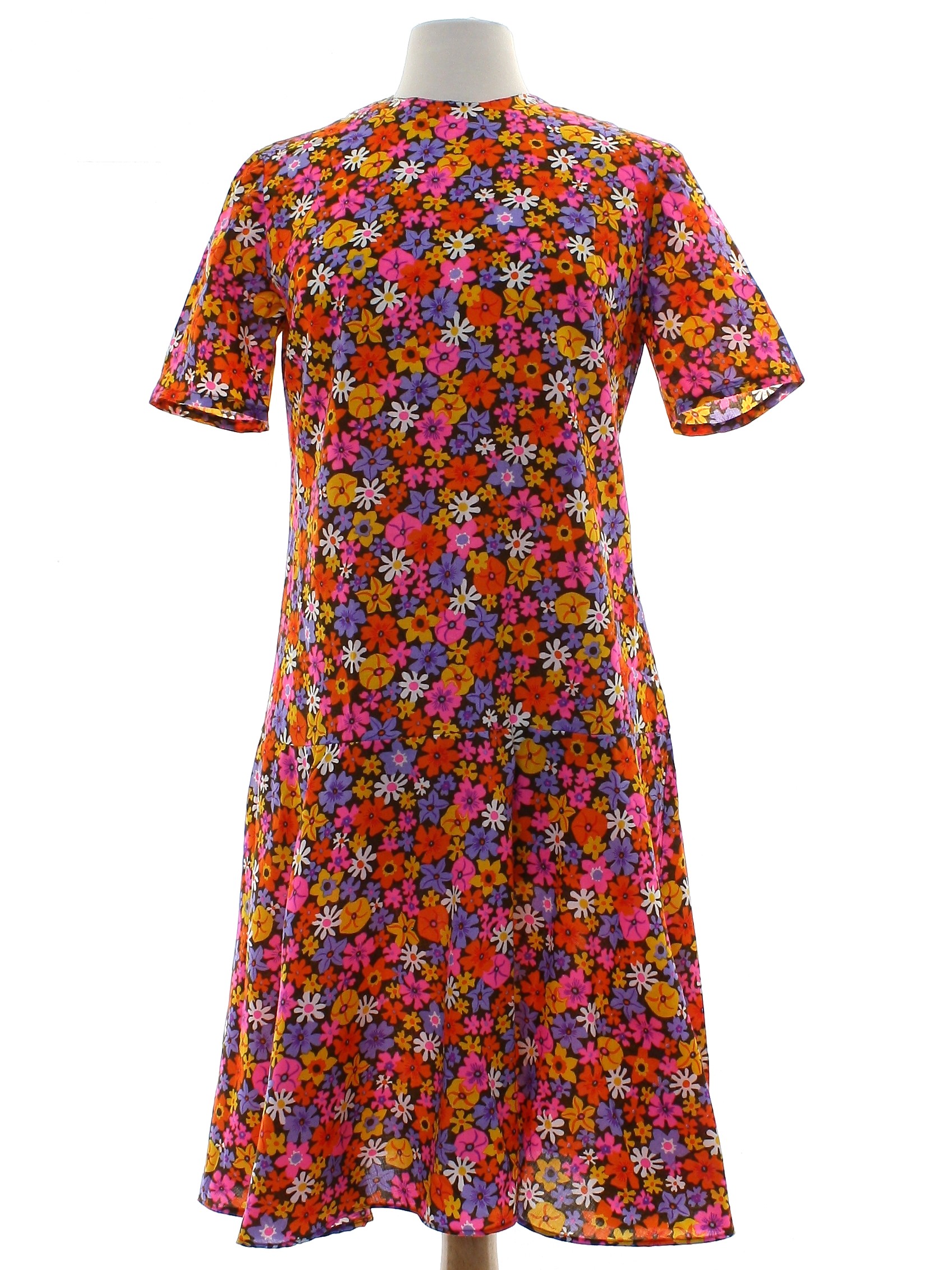 1970's Retro Dress: 70s -Home Sewn- Womens fall orange multi-color ...