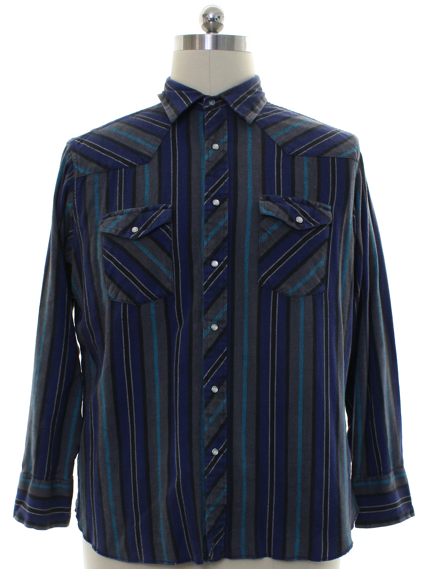 Western Shirt: 90s -Wrangler- Mens gray, blue, black, and turquoise ...