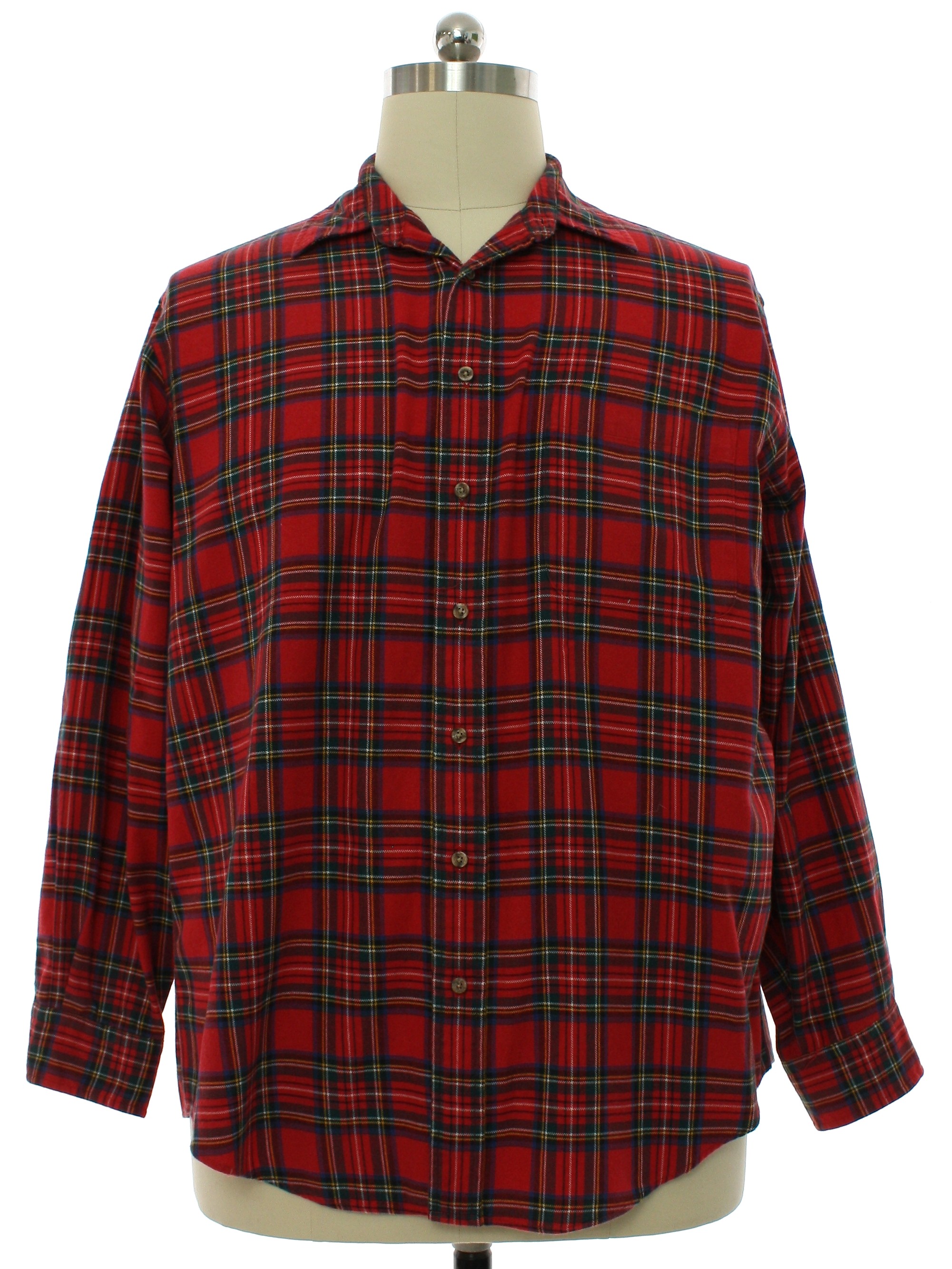Vintage 1980's Shirt: 80s -Lands End Viyella- Mens red background ...