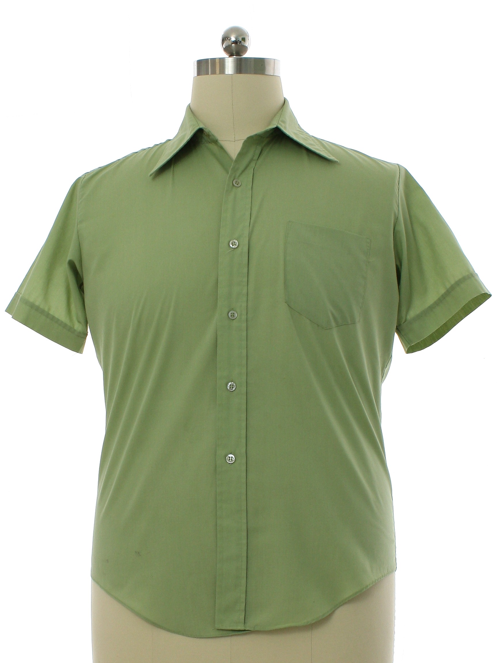 1970's Vintage Shirt: 70s -No Label- Mens pea green polyester cotton ...