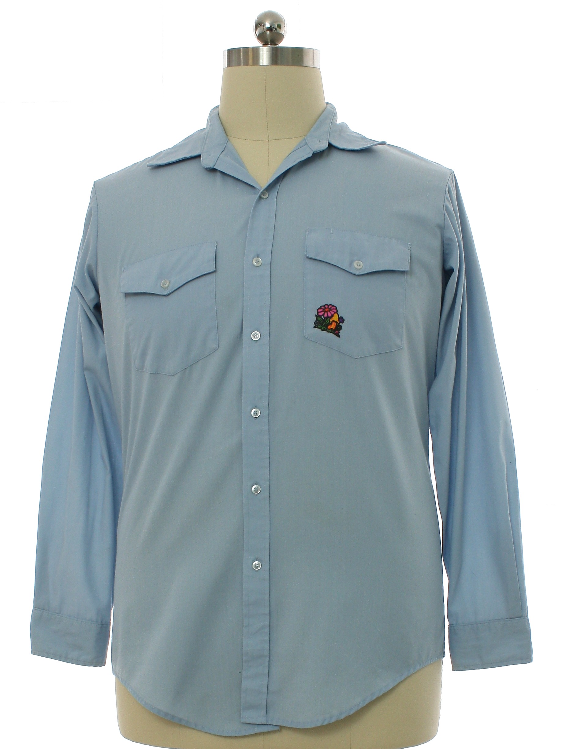Retro 1970s Hippie Shirt: 70s -Riverside- Mens sky blue polyester ...