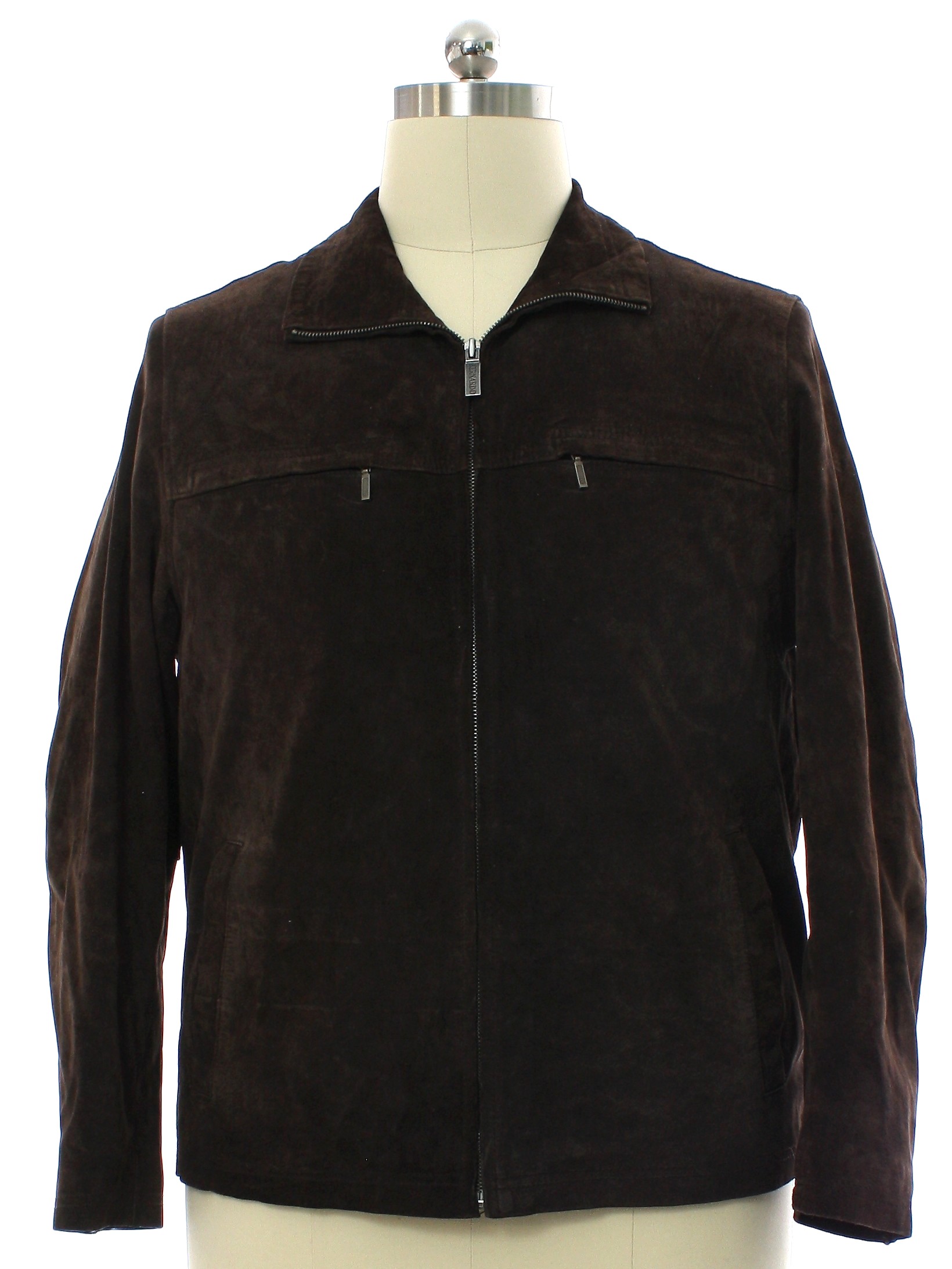 Leather Jacket: 90s -Bernardo- Mens dark brown snap cuff longsleeve zip ...