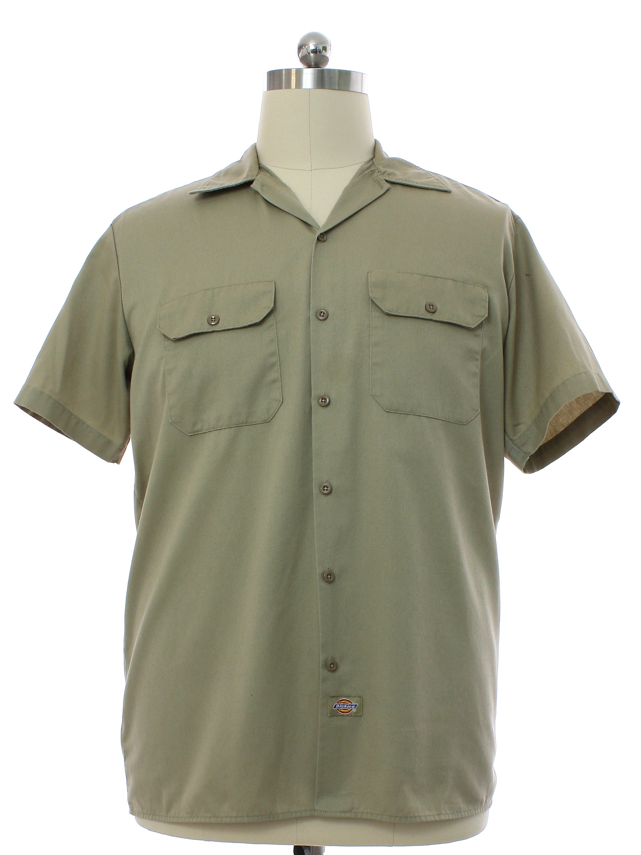 1990's Shirt (Dickies): 90s -Dickies- Mens khaki polyester cotton blend ...