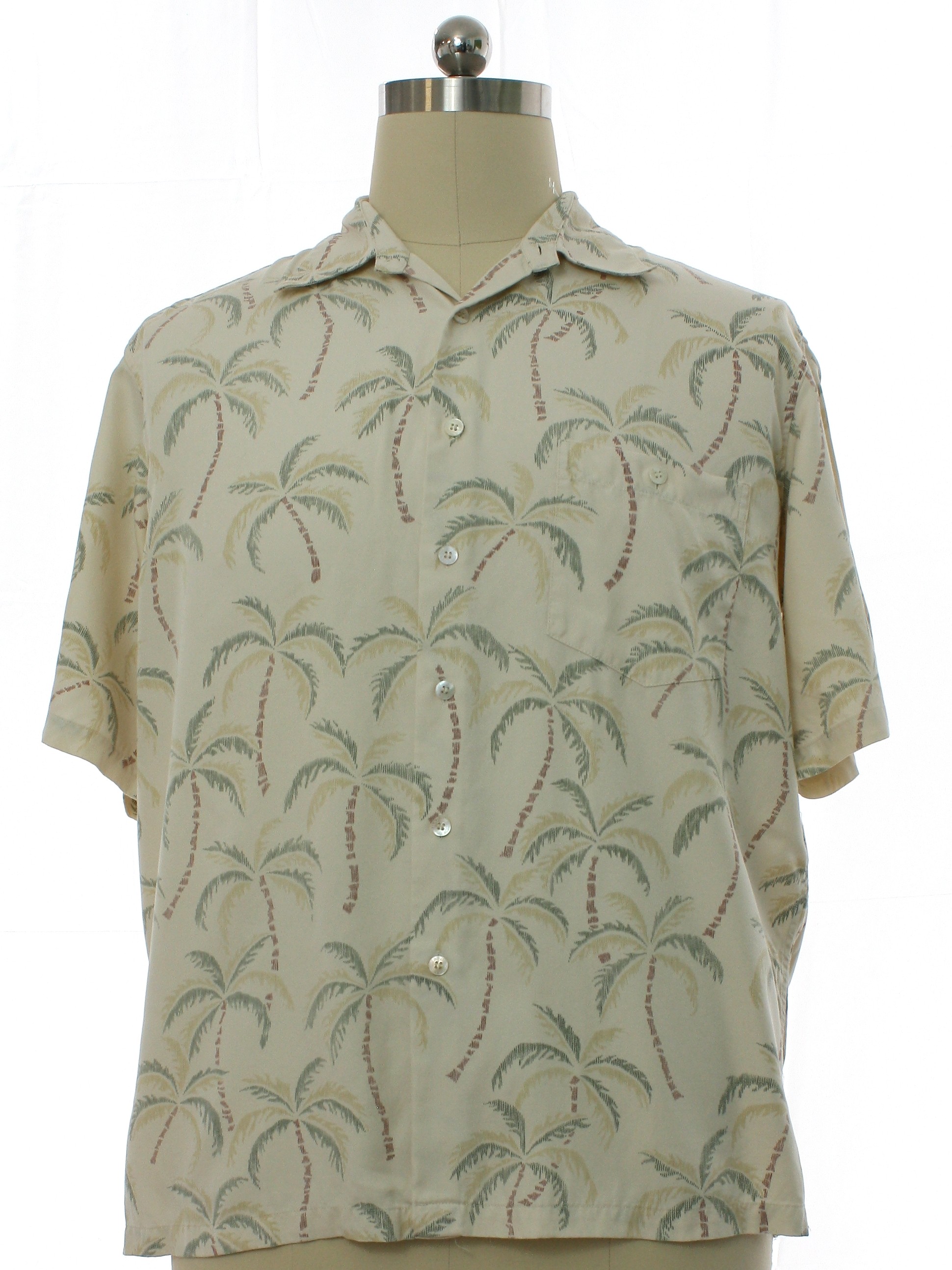 Hawaiian Shirt: 90s -Tori Richard Honolulu- Mens cream background, sage ...