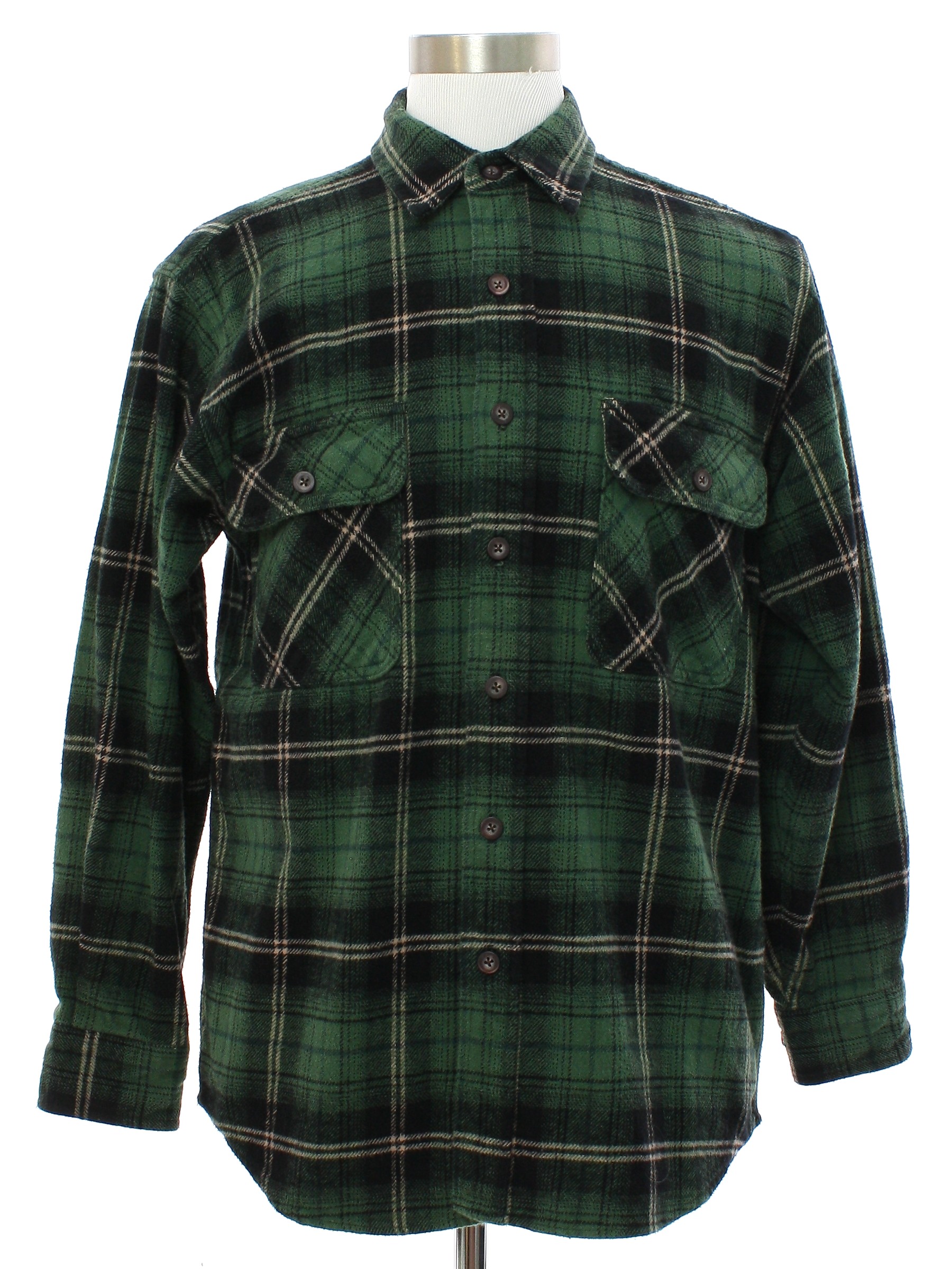 Shirt: 90s -BurryLane- Mens green, black, and ivory plaid heavy cotton ...