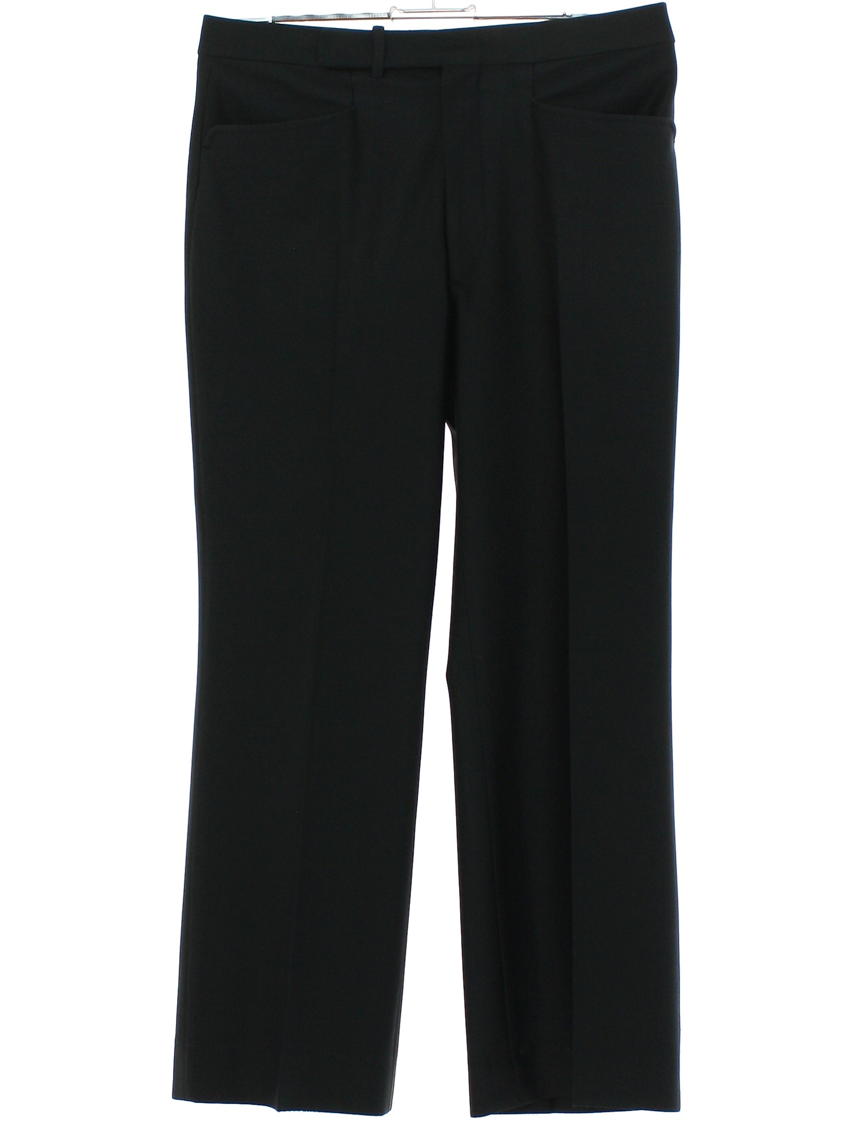 1970's Pants: Late 70s -No Label- Mens black solid colored polyester ...