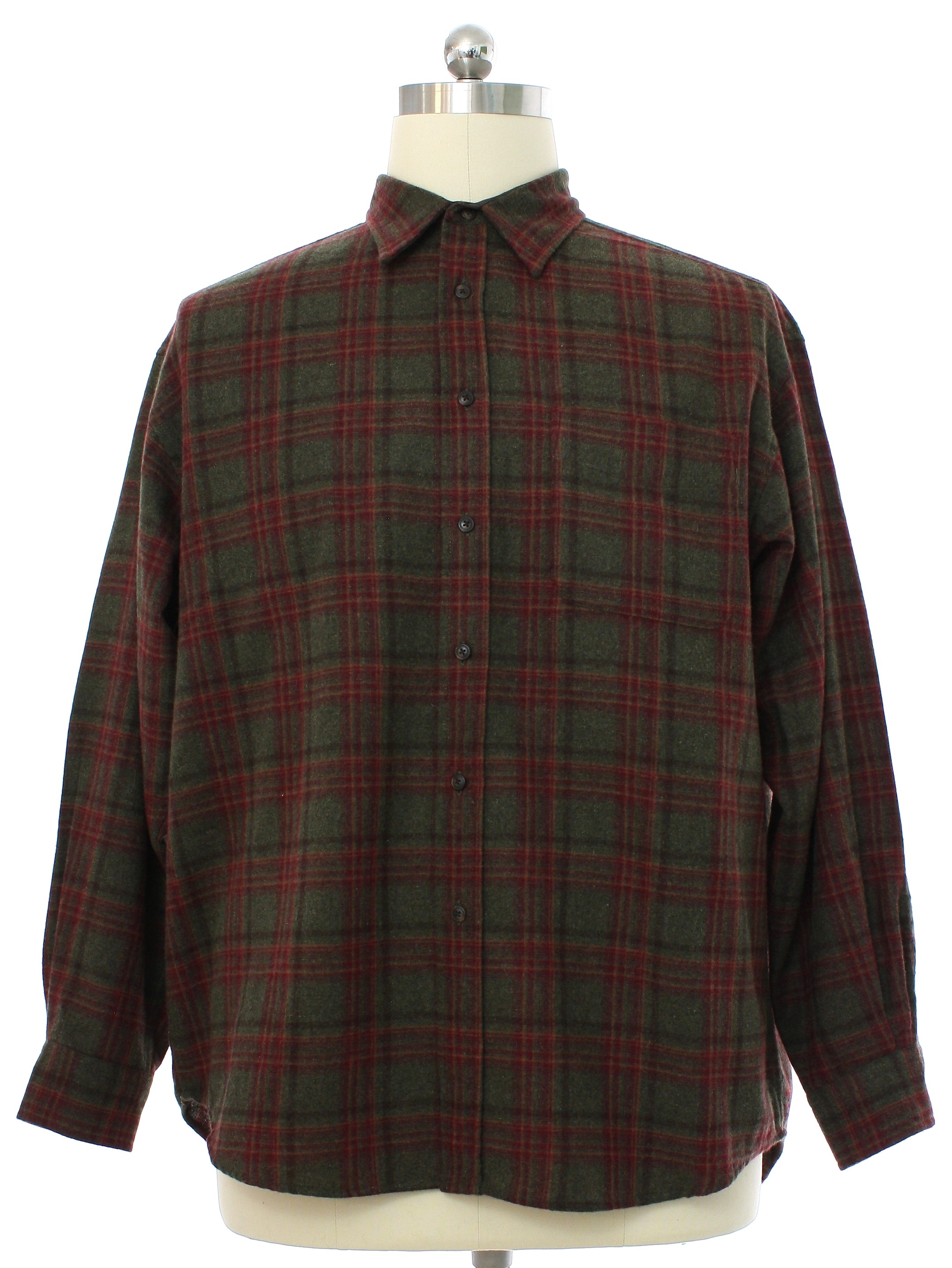 Retro 1990s Shirt: 90s or Newer -Gap- Mens olive green and burgundy red ...