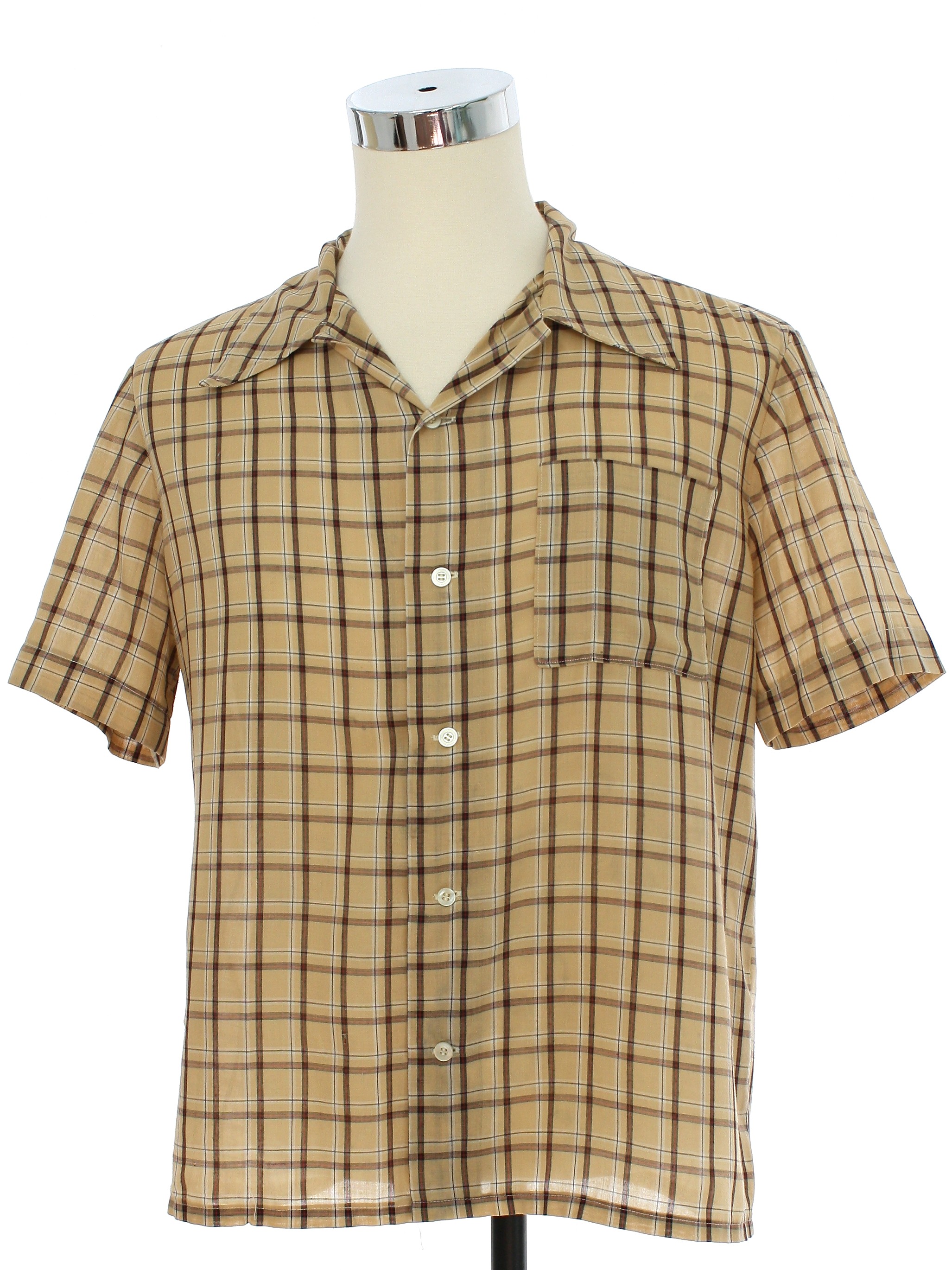 1960's Retro Shirt: Late 60s -No Label- Mens light tan background ...