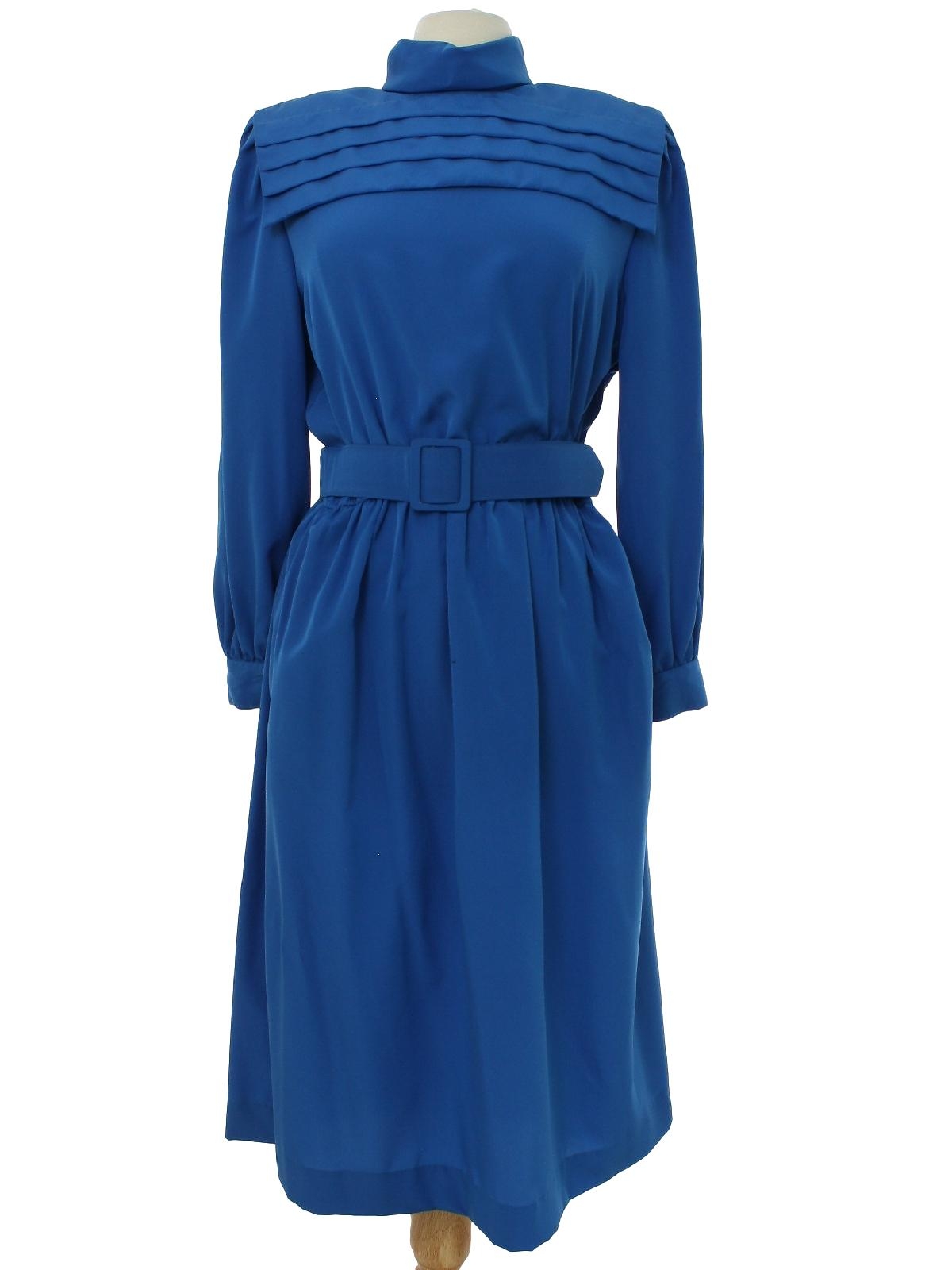 Vintage MiHang Eighties Dress: 80s -MiHang- Womens royal blue silky ...
