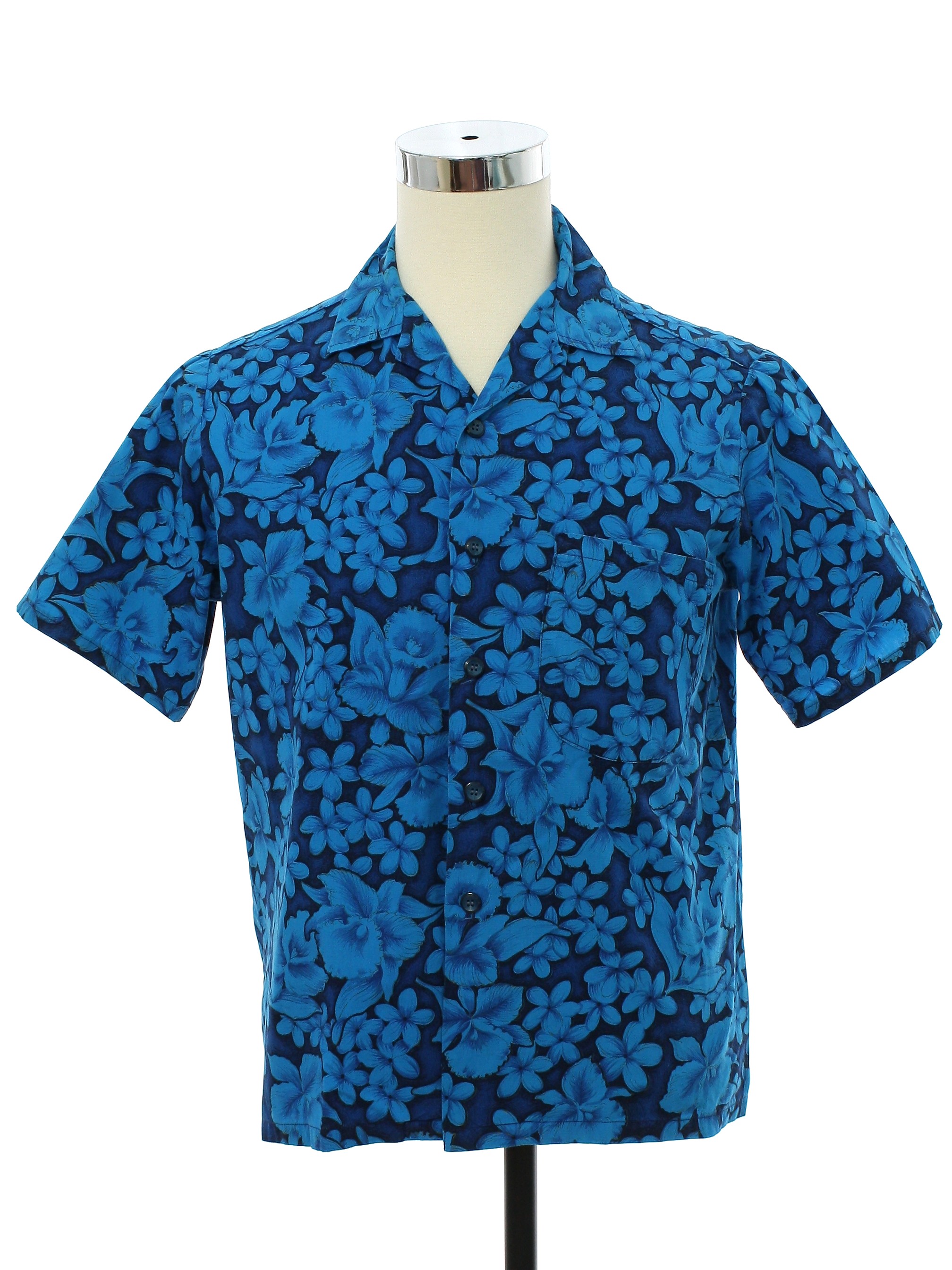 Retro 60's Hawaiian Shirt: 60s -Home Sewn- Mens blue background, gold ...