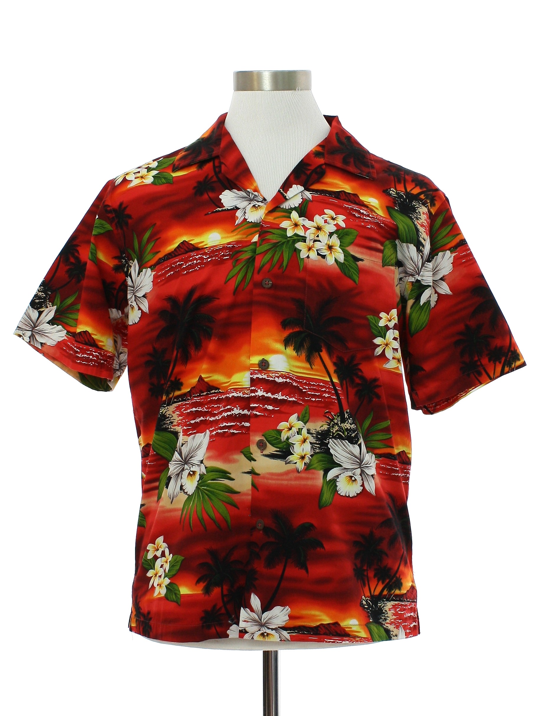 90s Hawaiian Shirt (Favant): 90s -Favant- Mens reds background with ...
