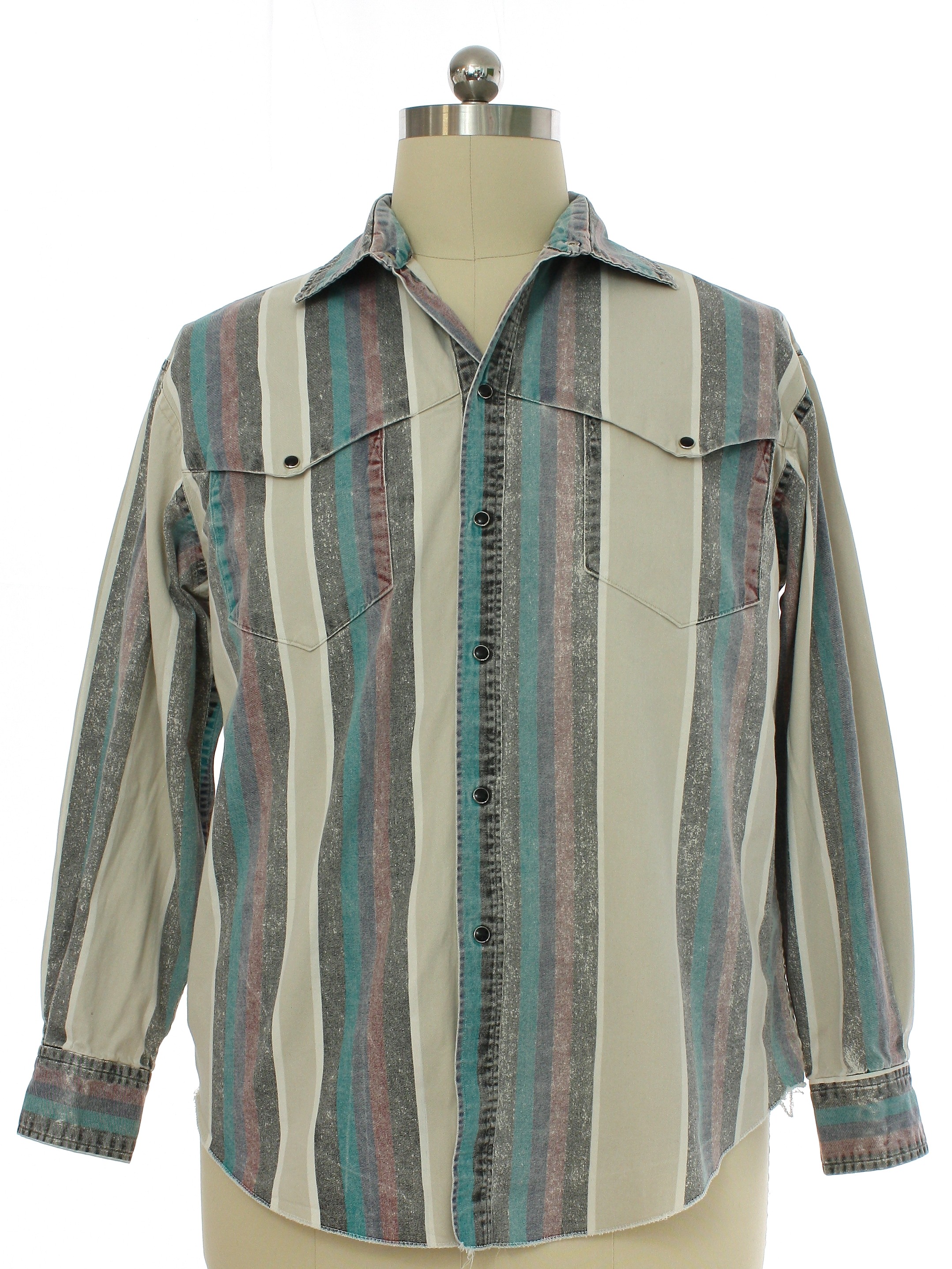 No Label 1990s Vintage Western Shirt: 90s -No Label- Mens ivory striped ...