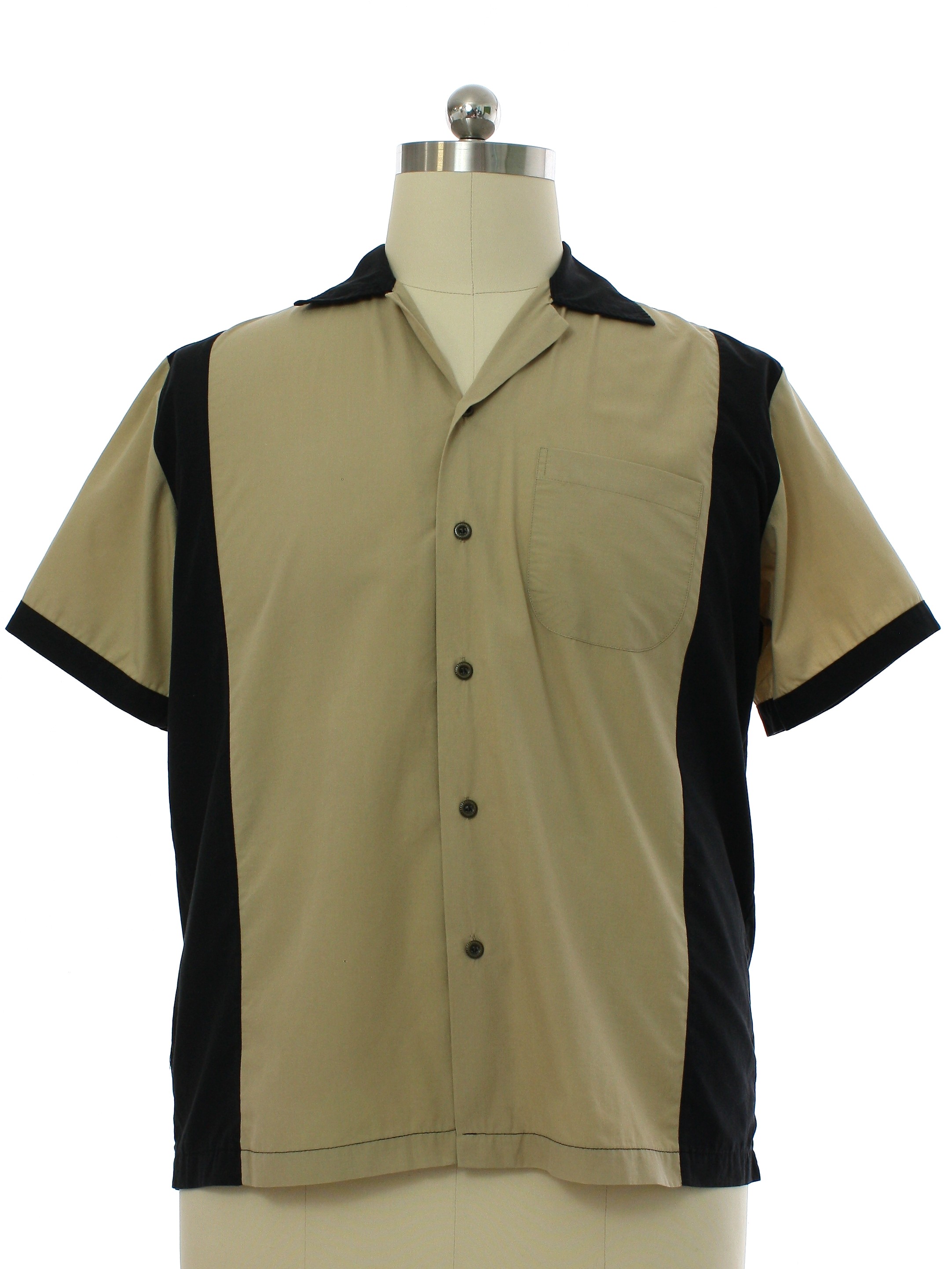 Bowling Shirt: 90s -Cruisin USA- Mens black and tan background cotton ...