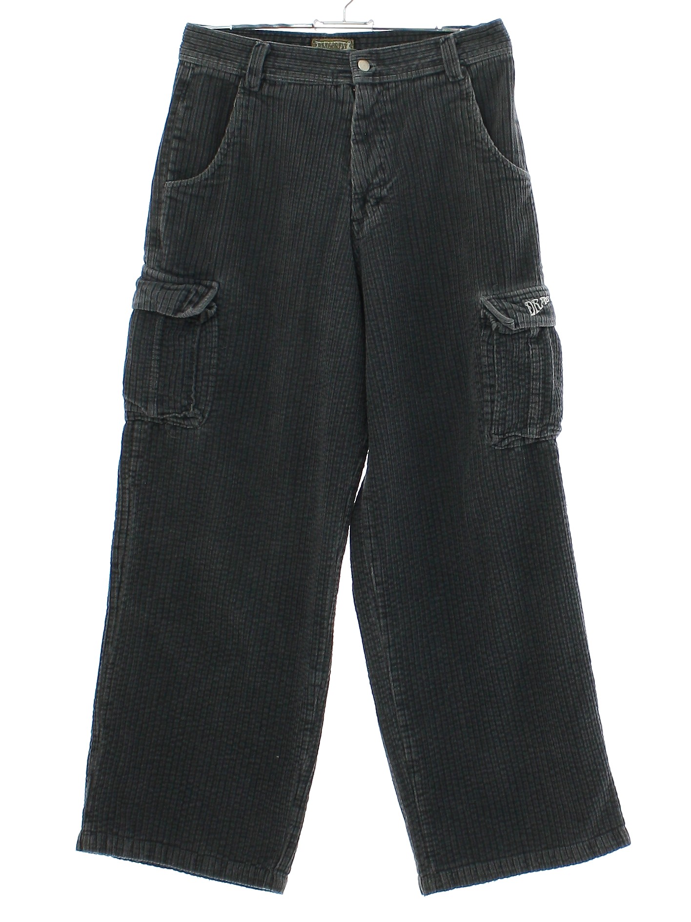 Retro 1990s Pants: Early 90s -Dragonfly- Mens dark gray solid colored ...