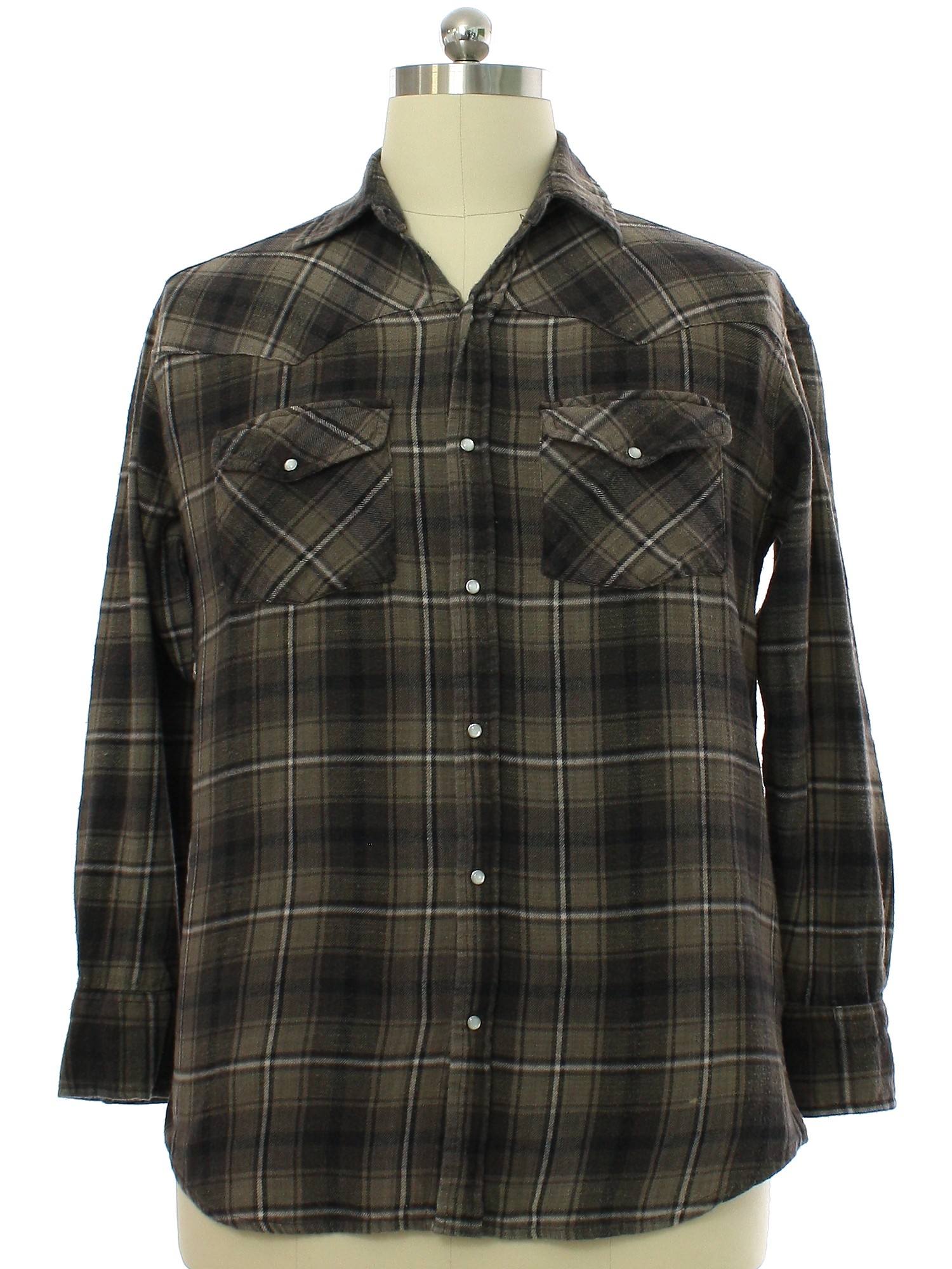 Western Shirt: 90s -Rustic Ridge- Mens shades of brown and black plaid ...