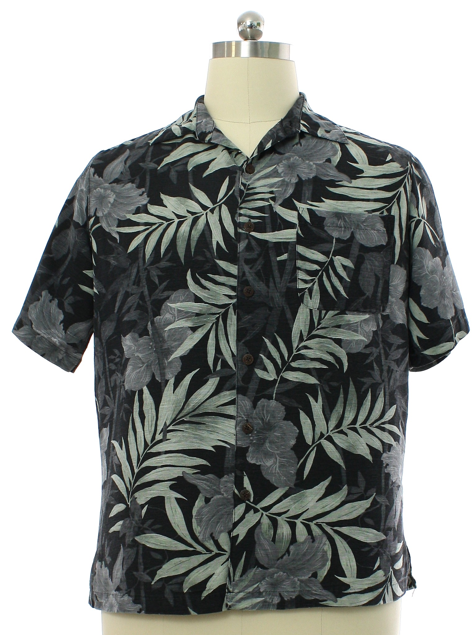 Hawaiian Shirt: 90s -Caribbean Joe- Mens black background silk short ...
