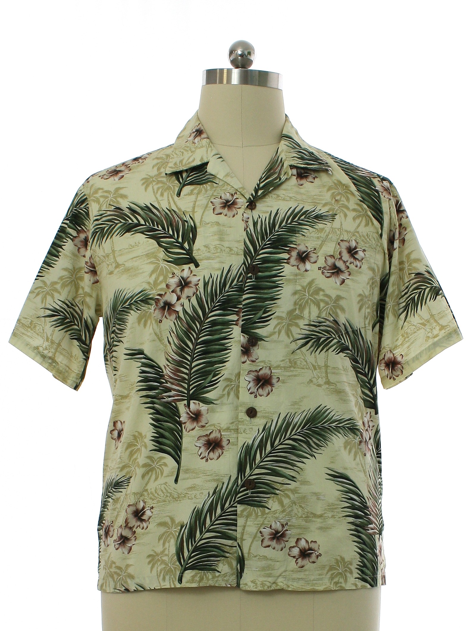Retro 80's Hawaiian Shirt: 80s -Howie- Mens creamy sage green cotton ...