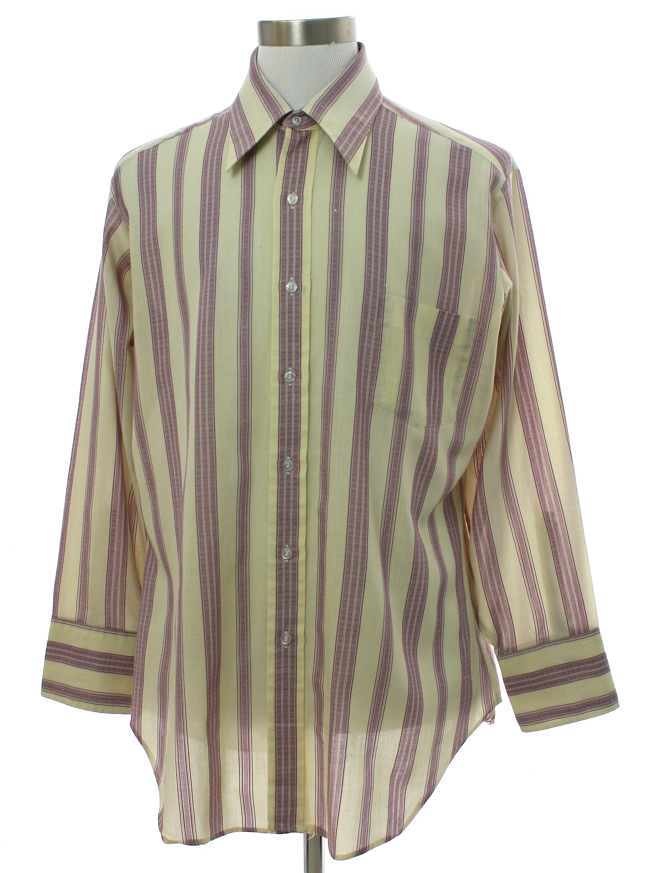 1970s Vintage Shirt: 70s -No Label- Mens cream and orchid polyester ...
