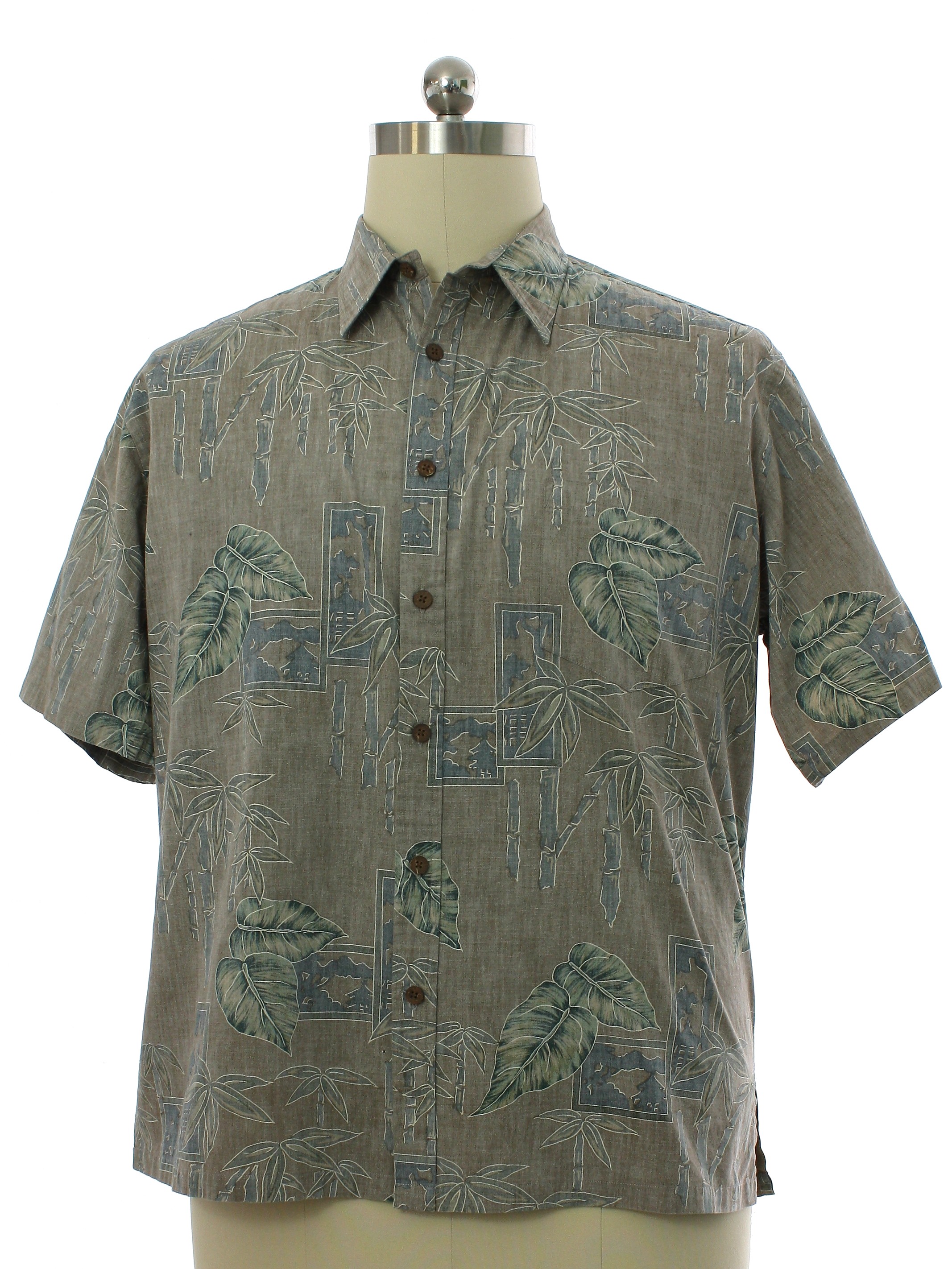 Hawaiian Shirt: 90s -Cooke Street- Mens tannish gray background cotton ...