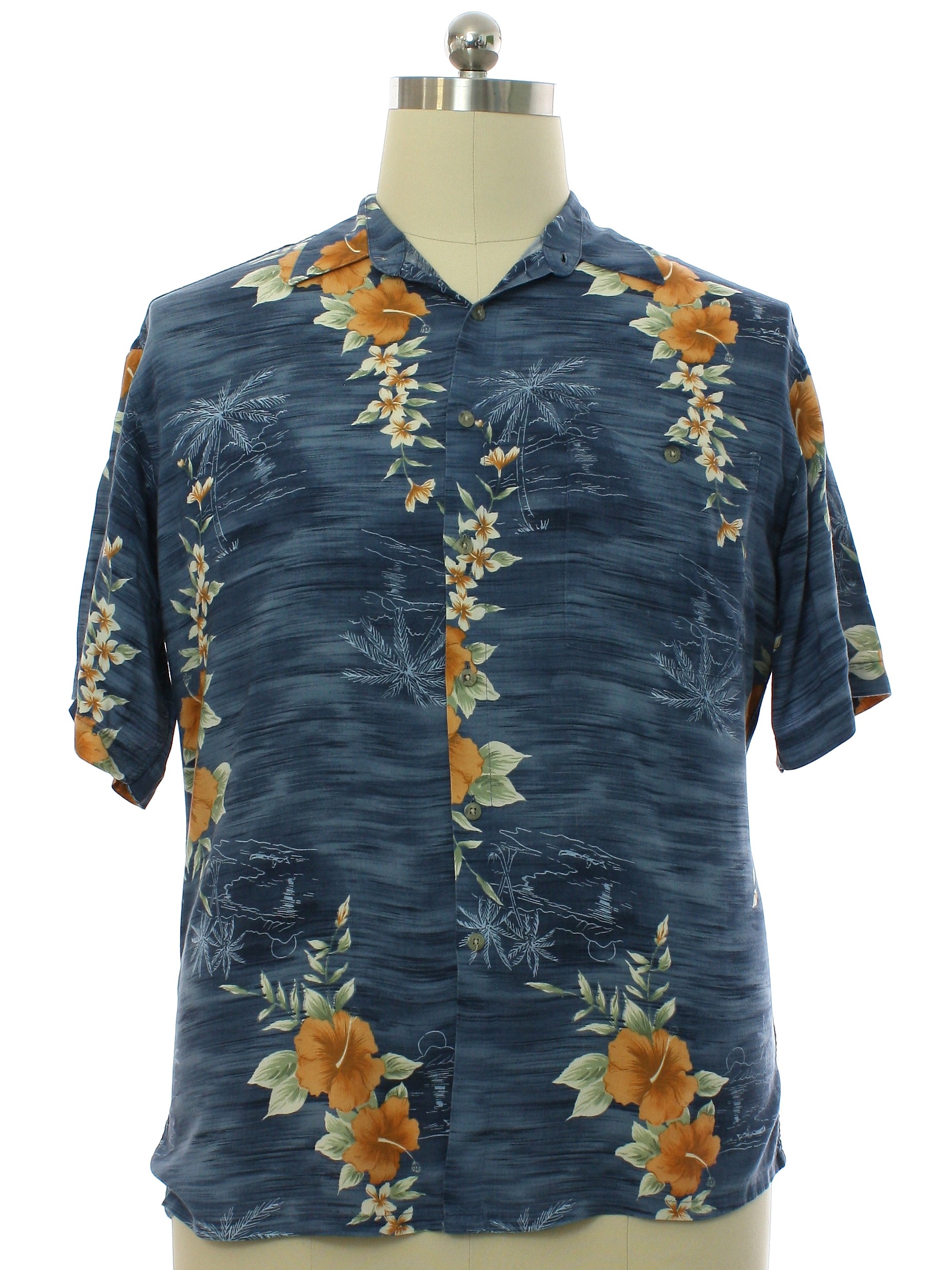 1990s Van Heusen Hawaiian Shirt: 90s -Van Heusen- Mens dusty blue ...