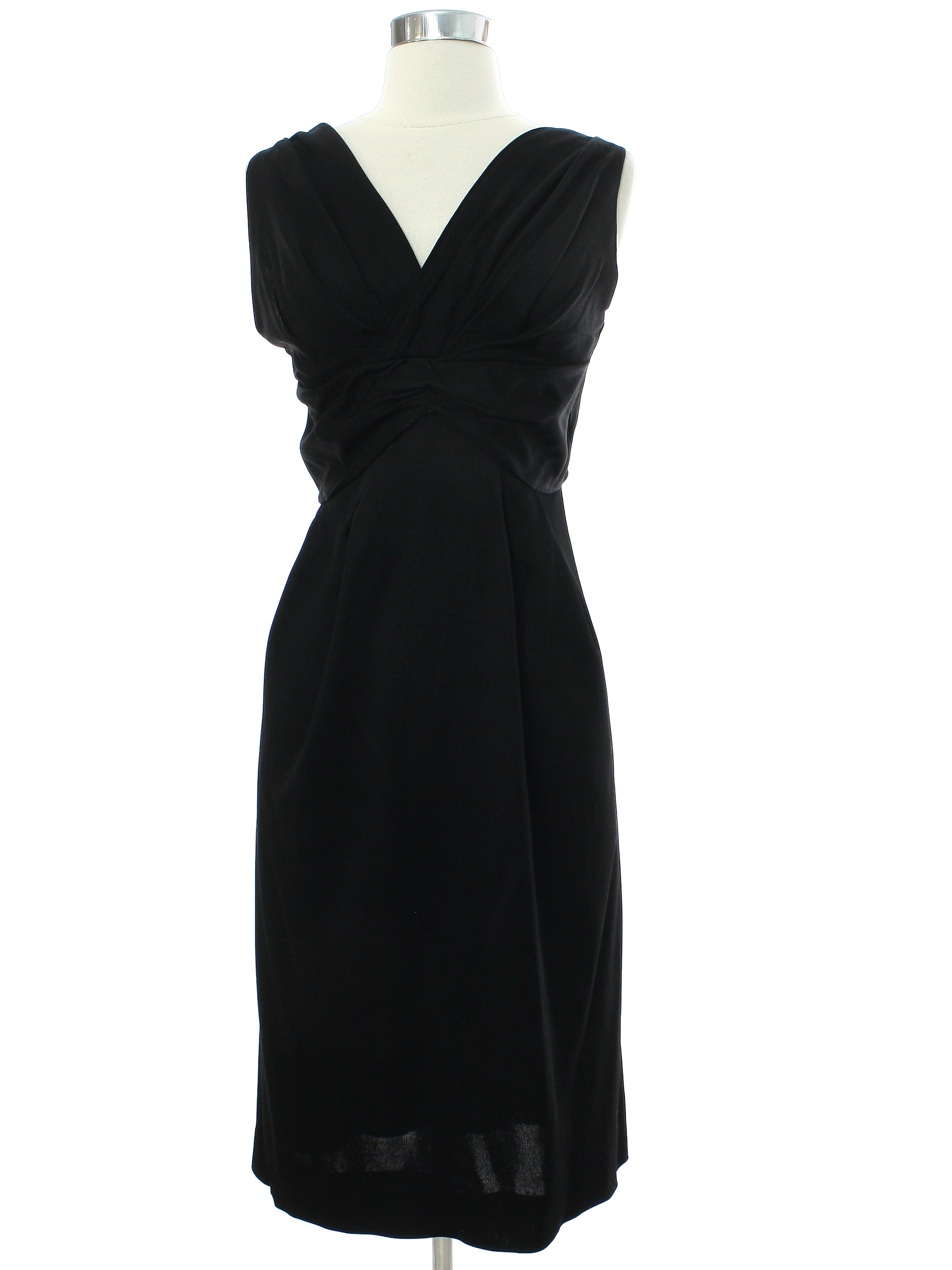 1960's Retro Dress: Late 60s -No Label- Womens black slinky polyester ...