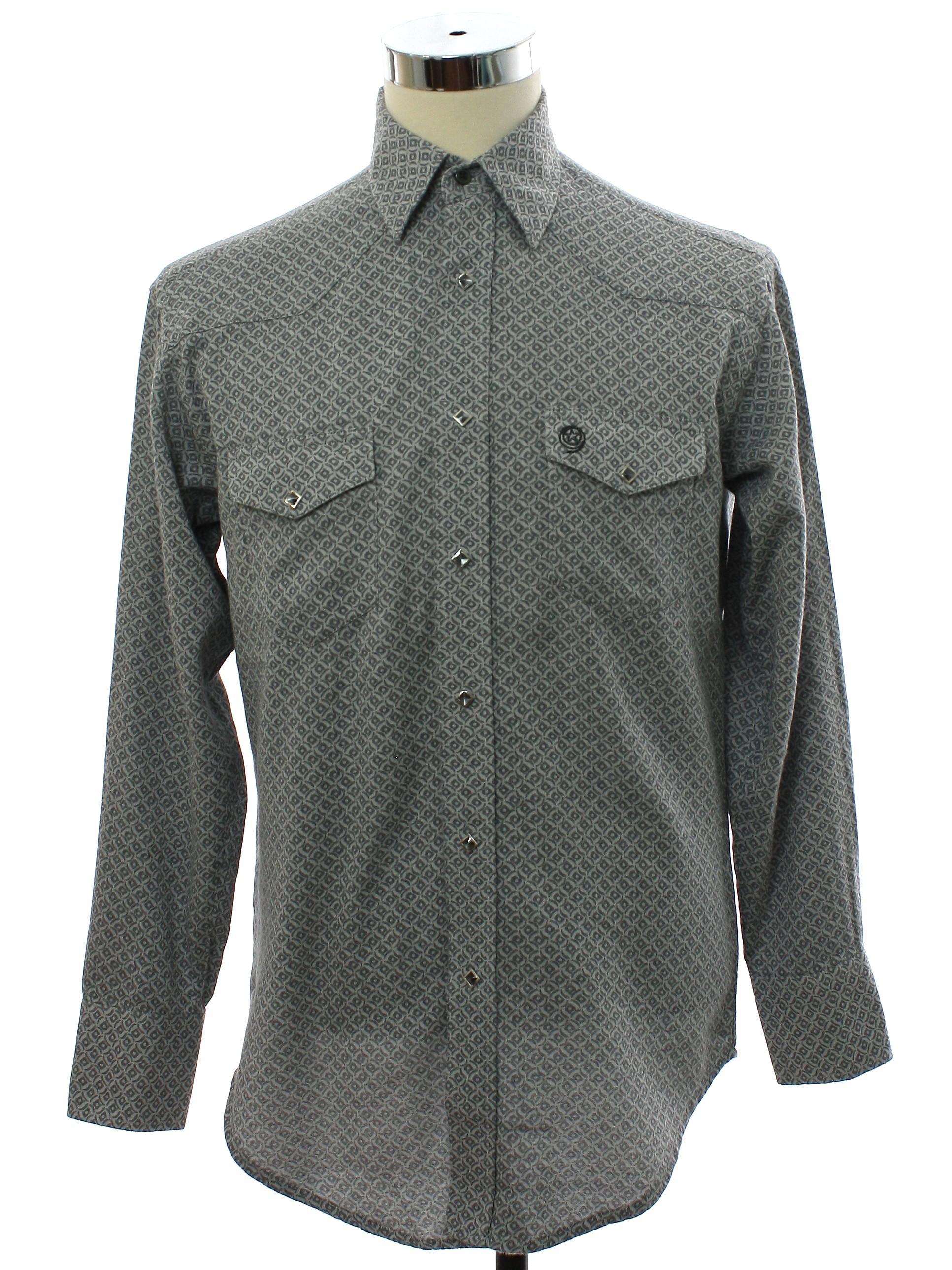 Men's White Diamonds Long Sleeve Grey Western Shirt