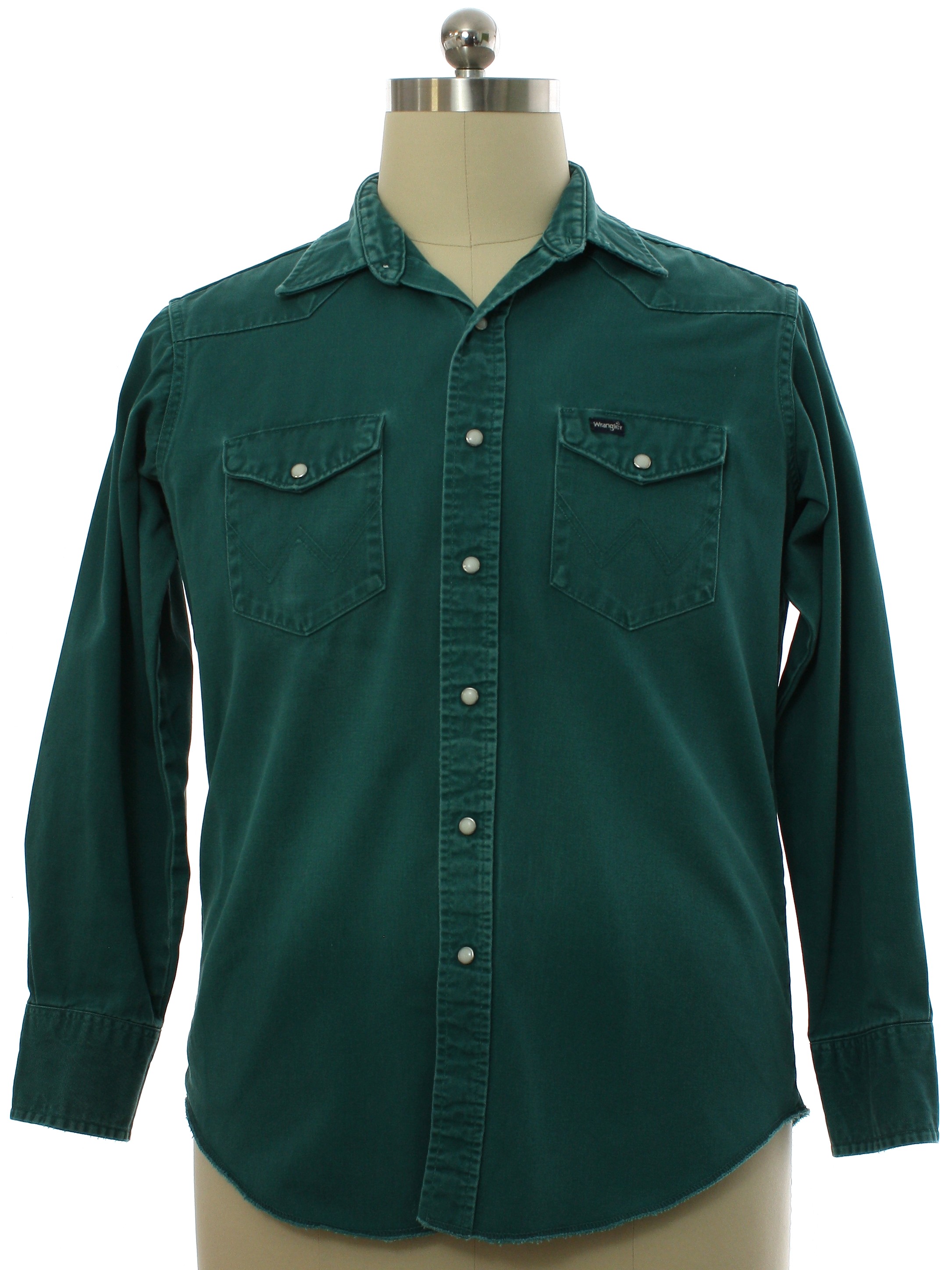 nineties-vintage-western-shirt-90s-wrangler-mens-faded-pine-green